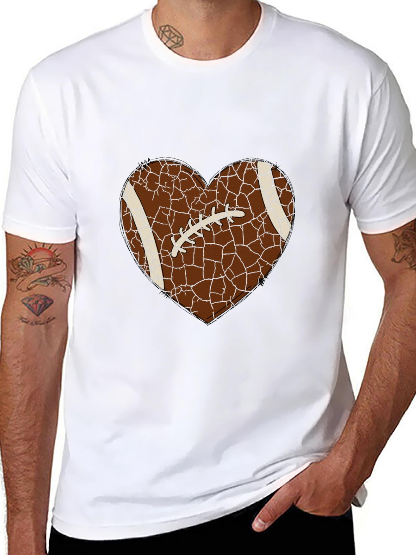 Black Football Heart Graphic Tee - Sporty Casual Shirt view 8