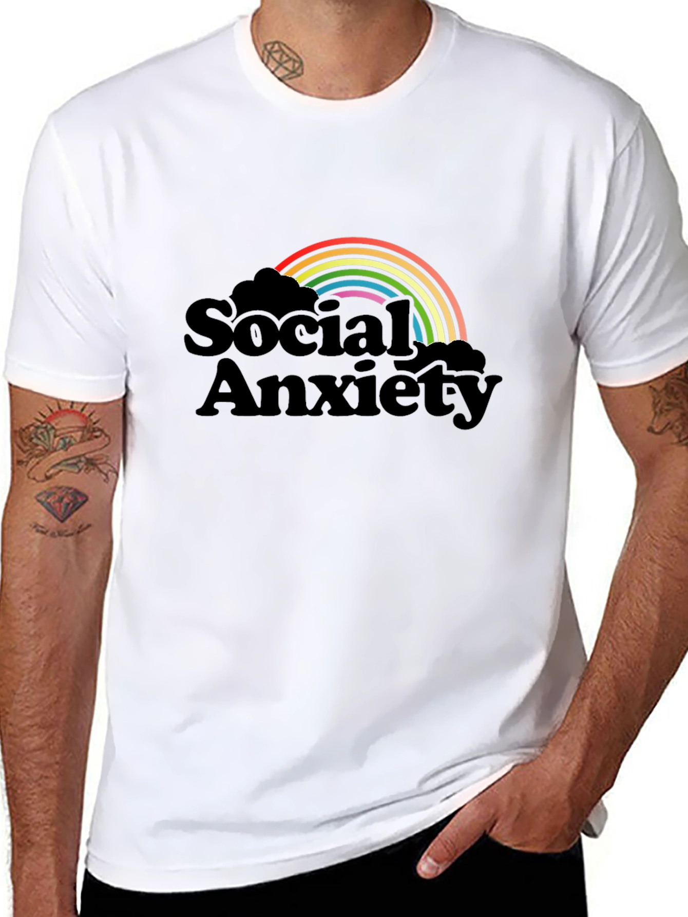 Black Social Anxiety Rainbow Graphic T-Shirt - Black view 8