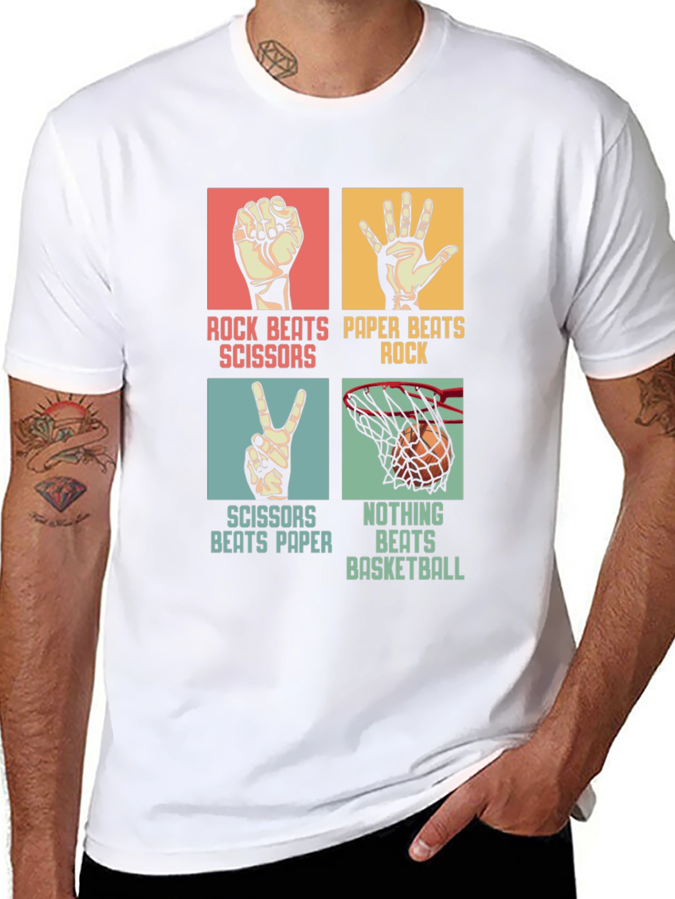 Black Rock Paper Scissors Basketball Black T-Shirt view 8