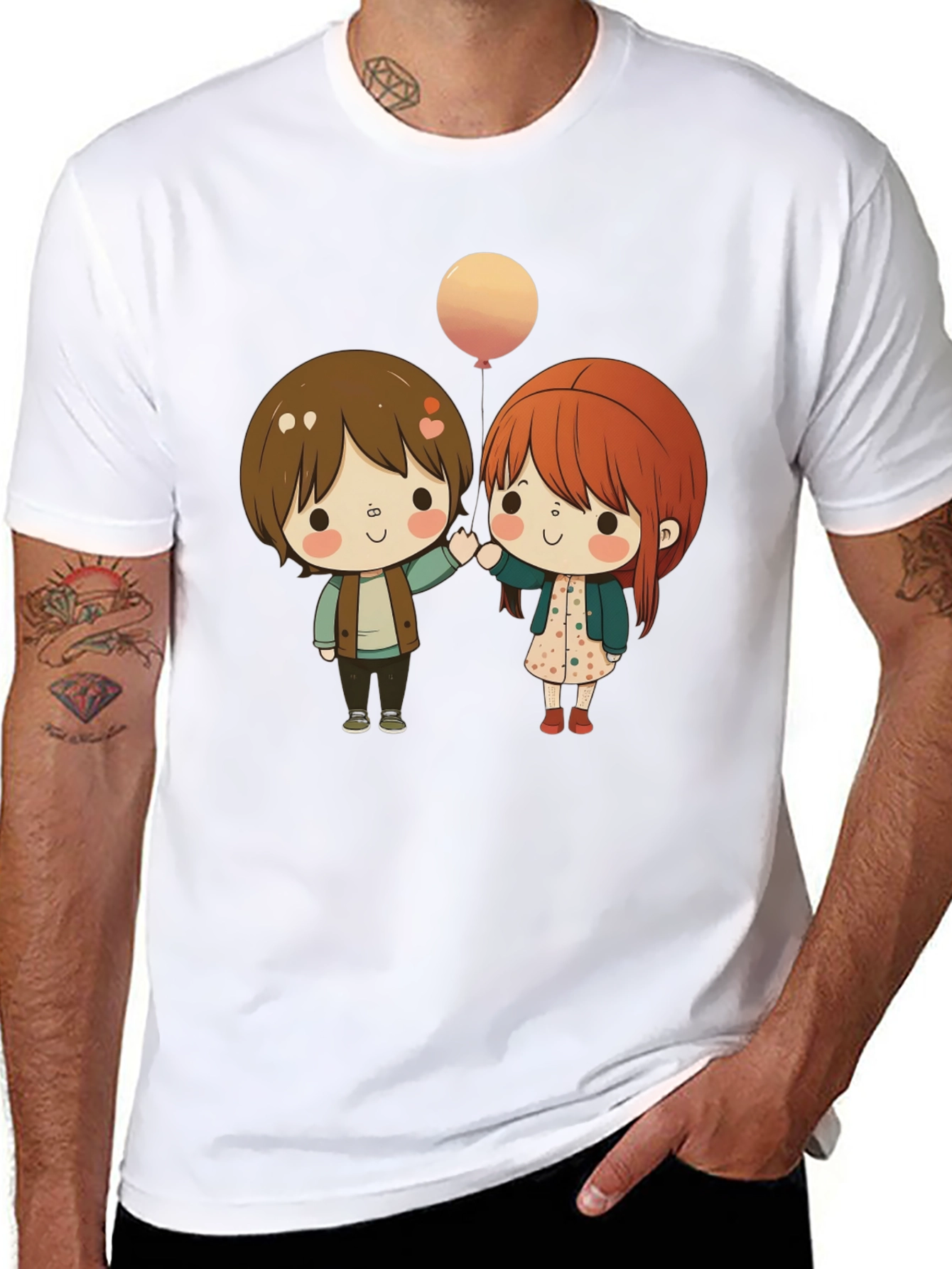 Black Cute Cartoon Couple Graphic T-Shirt view 8