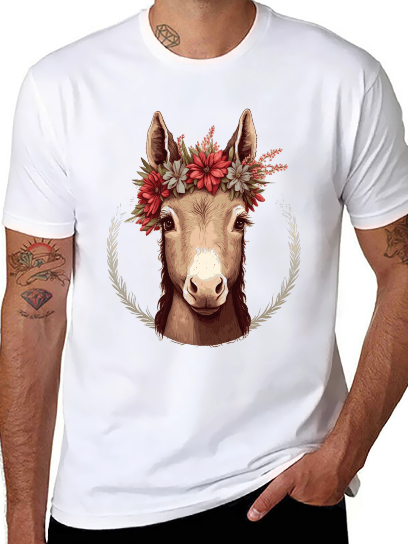 Black Donkey Floral Wreath Graphic Tee - Cute Animal Lover Shirt view 8