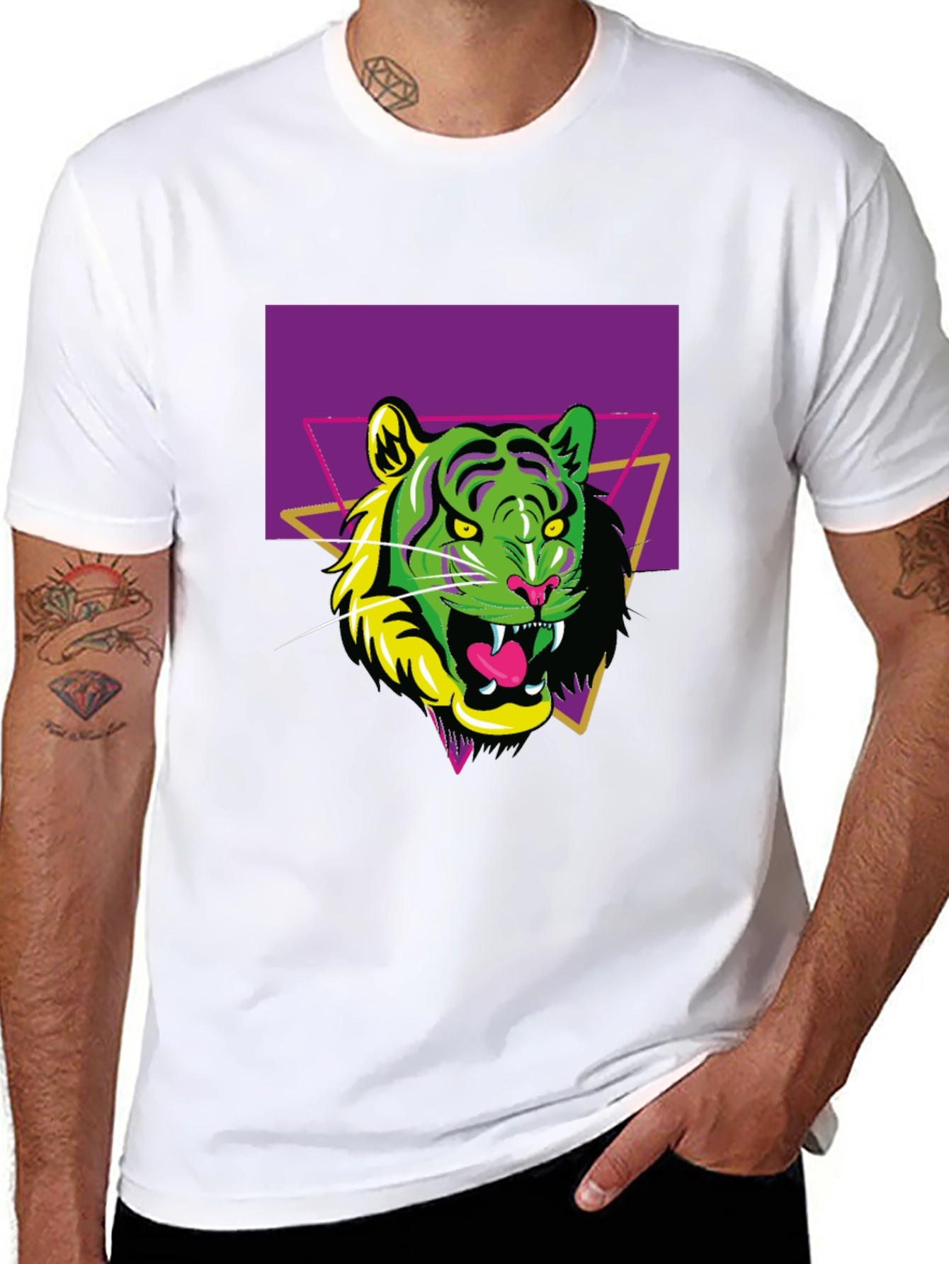 Black Retro Tiger Graphic Tee - Men's Black T-Shirt view 8