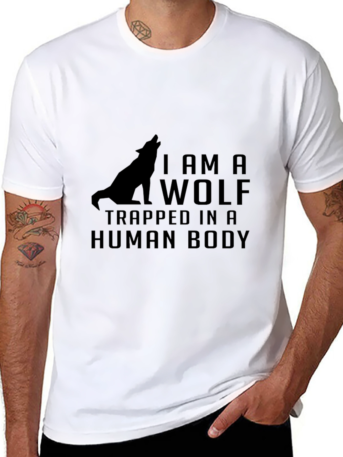 Black I Am a Wolf Trapped in a Human Body T-Shirt view 8
