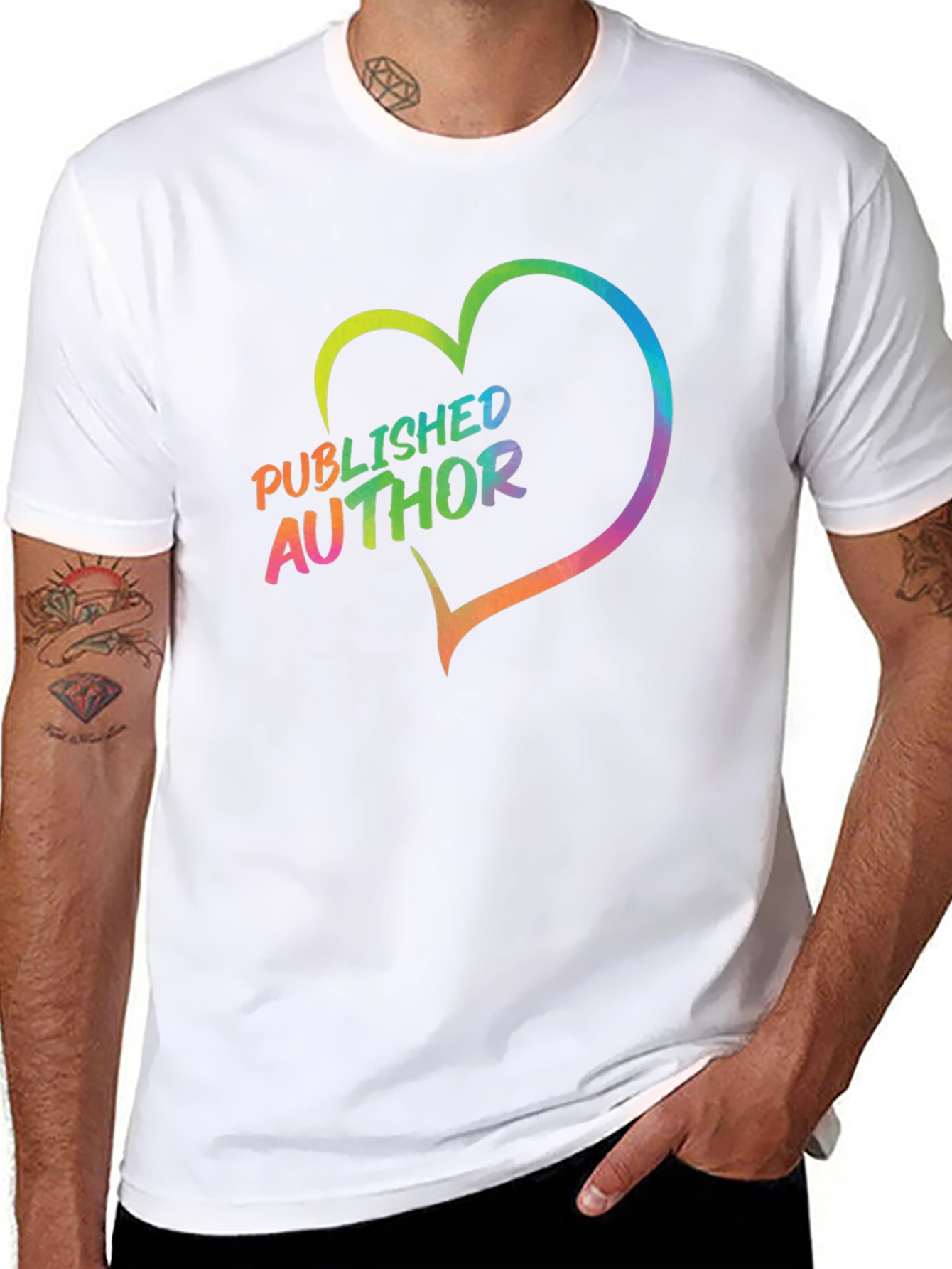 Black Published Author Rainbow Heart T-Shirt view 8