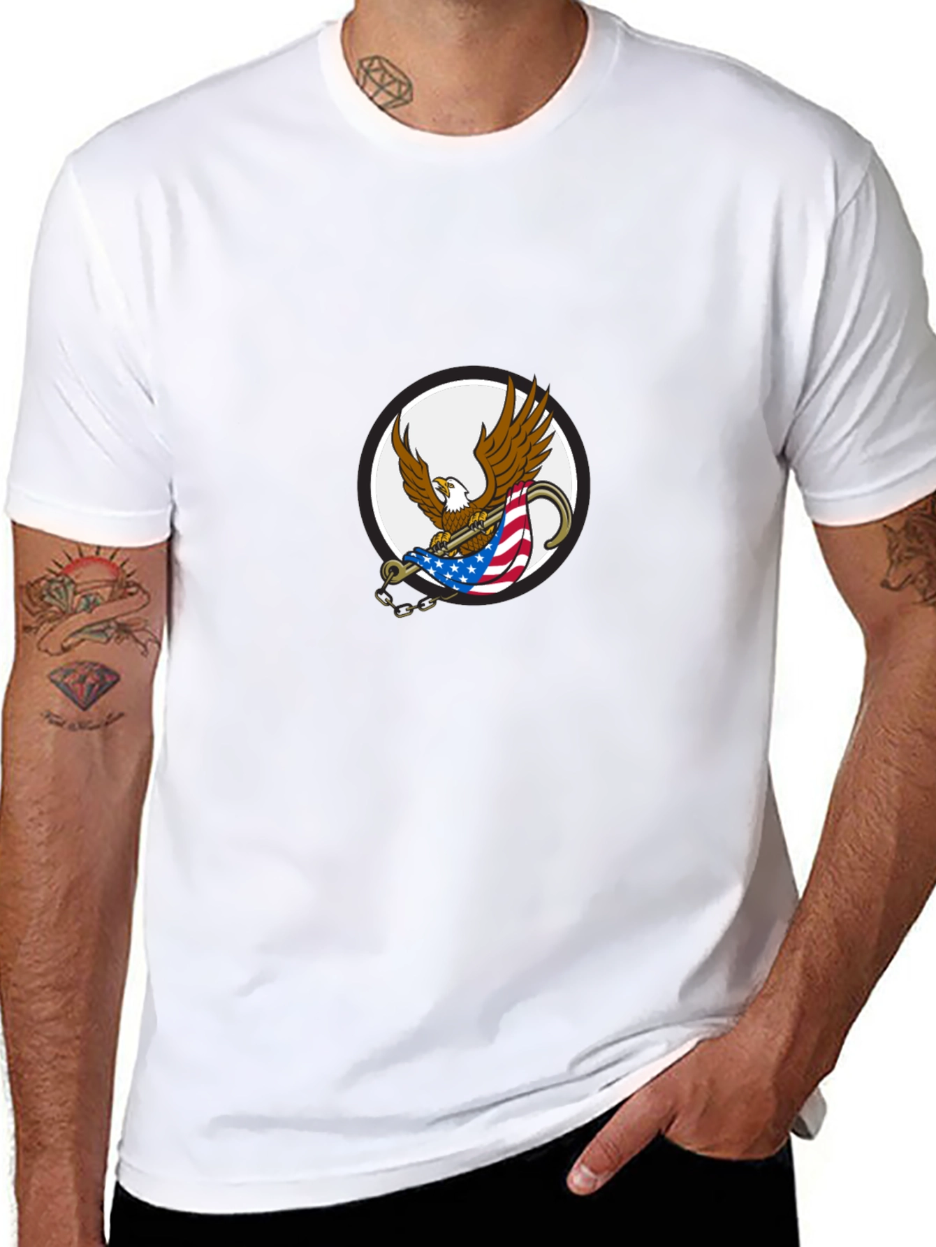 Black Men's Black Graphic Eagle T-Shirt view 8