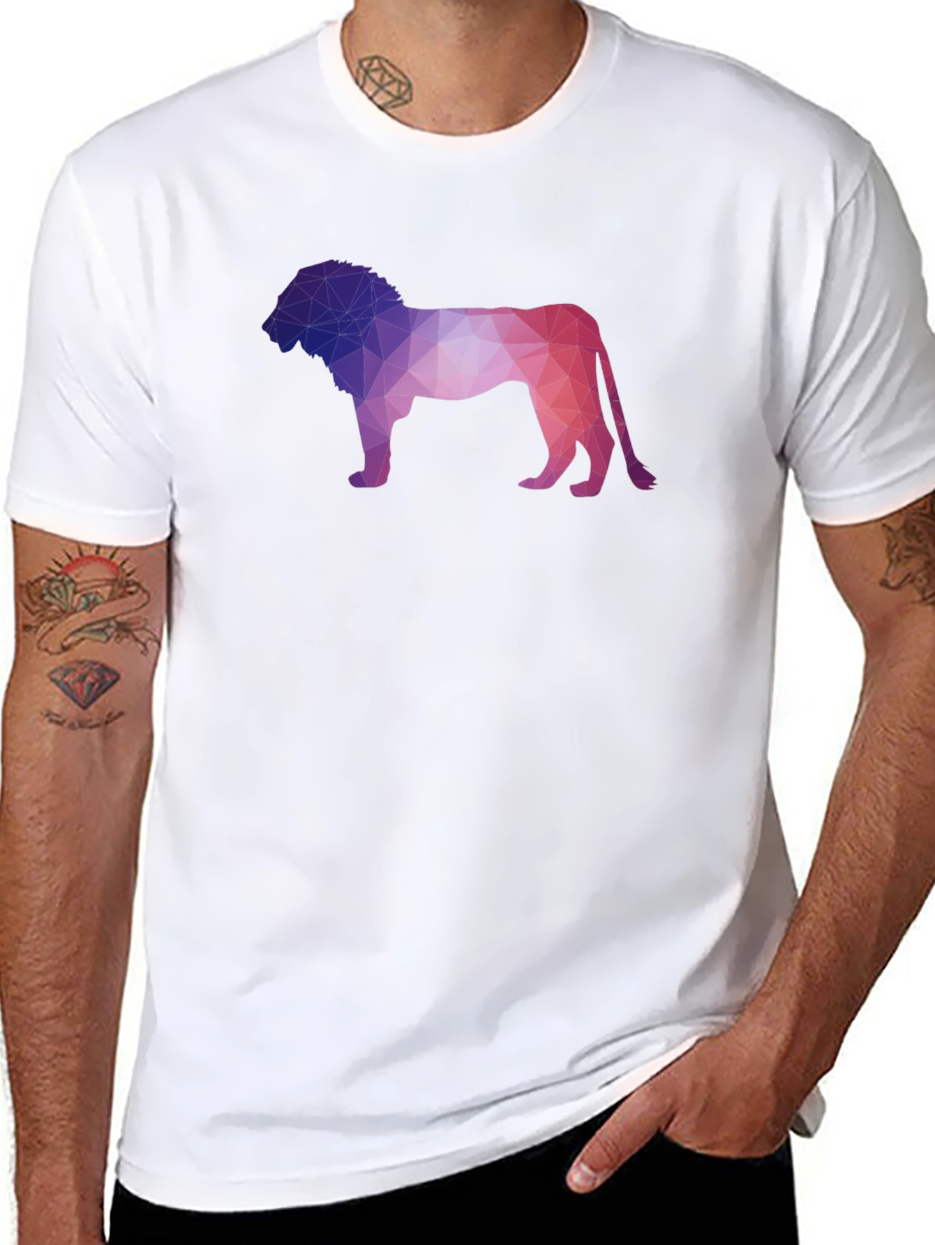 Black Geometric Lion Graphic Tee - Modern Crew Neck T-Shirt view 8