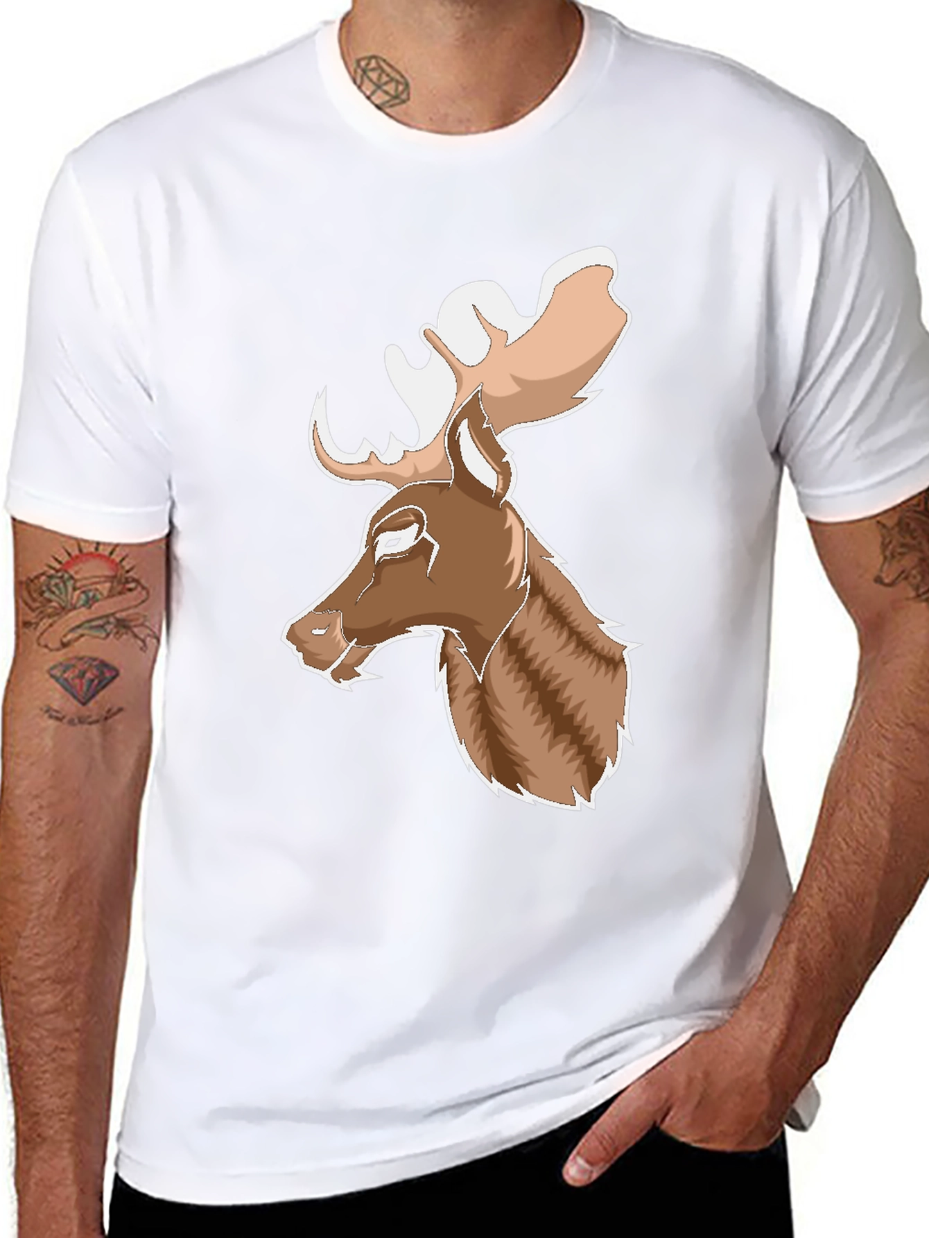 Black Moose Graphic Print T-Shirt - Black, Casual view 8