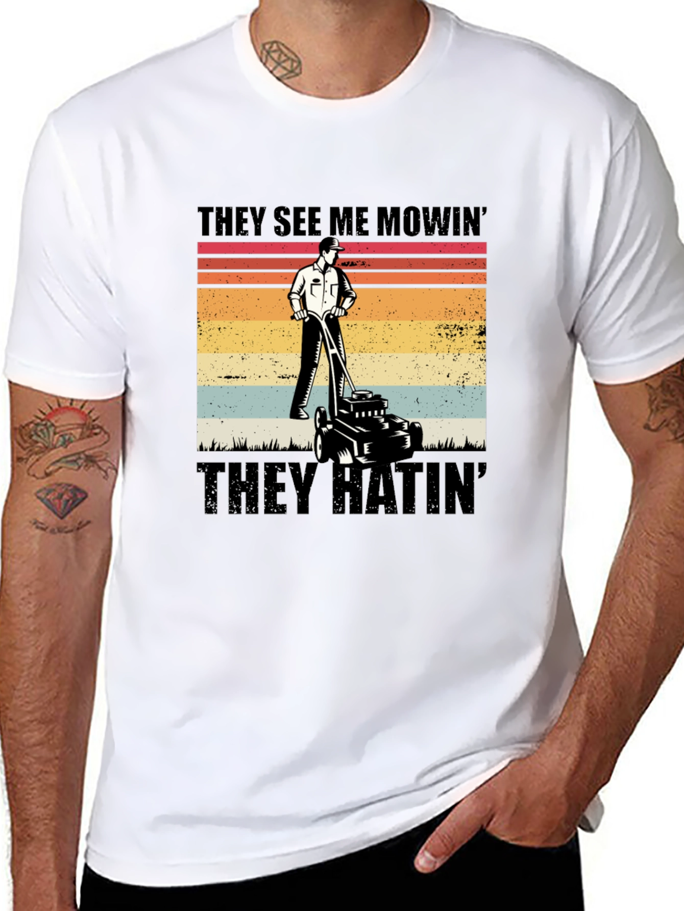 Black They See Me Mowin' Black T-Shirt view 8