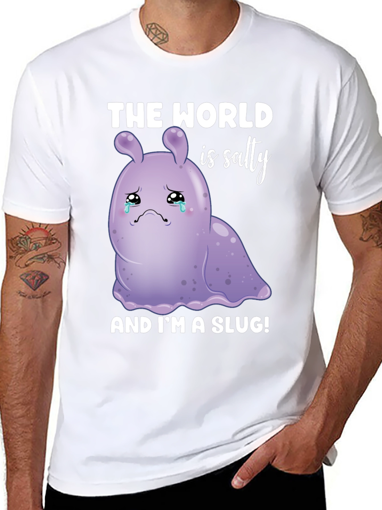 Black Salty Slug Graphic Tee - Sad Cartoon T-Shirt view 8