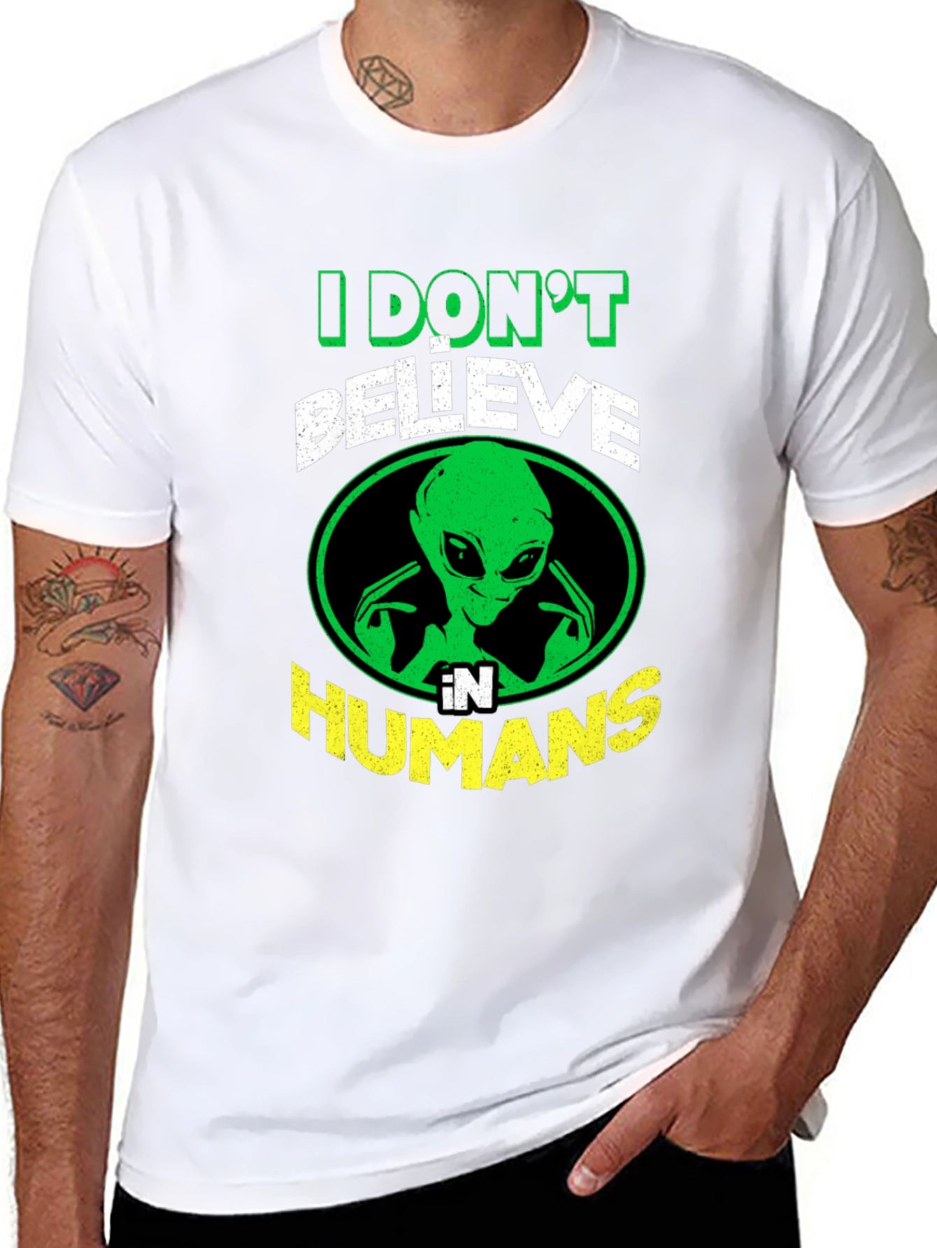 Black I Don't Believe in Humans Alien Graphic T-Shirt view 8