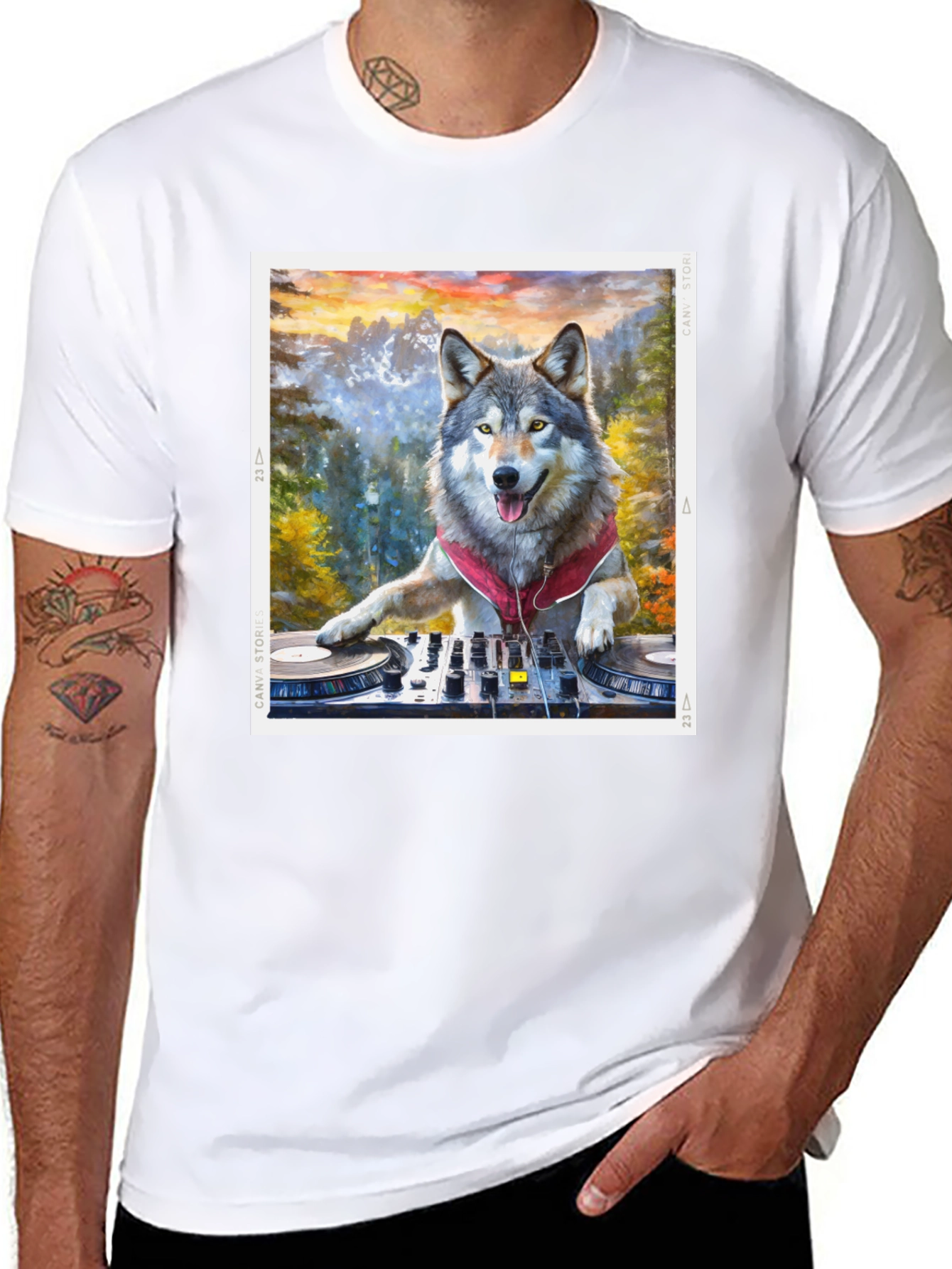 Black DJ Wolf Graphic Tee - Music Lover's T-Shirt view 8