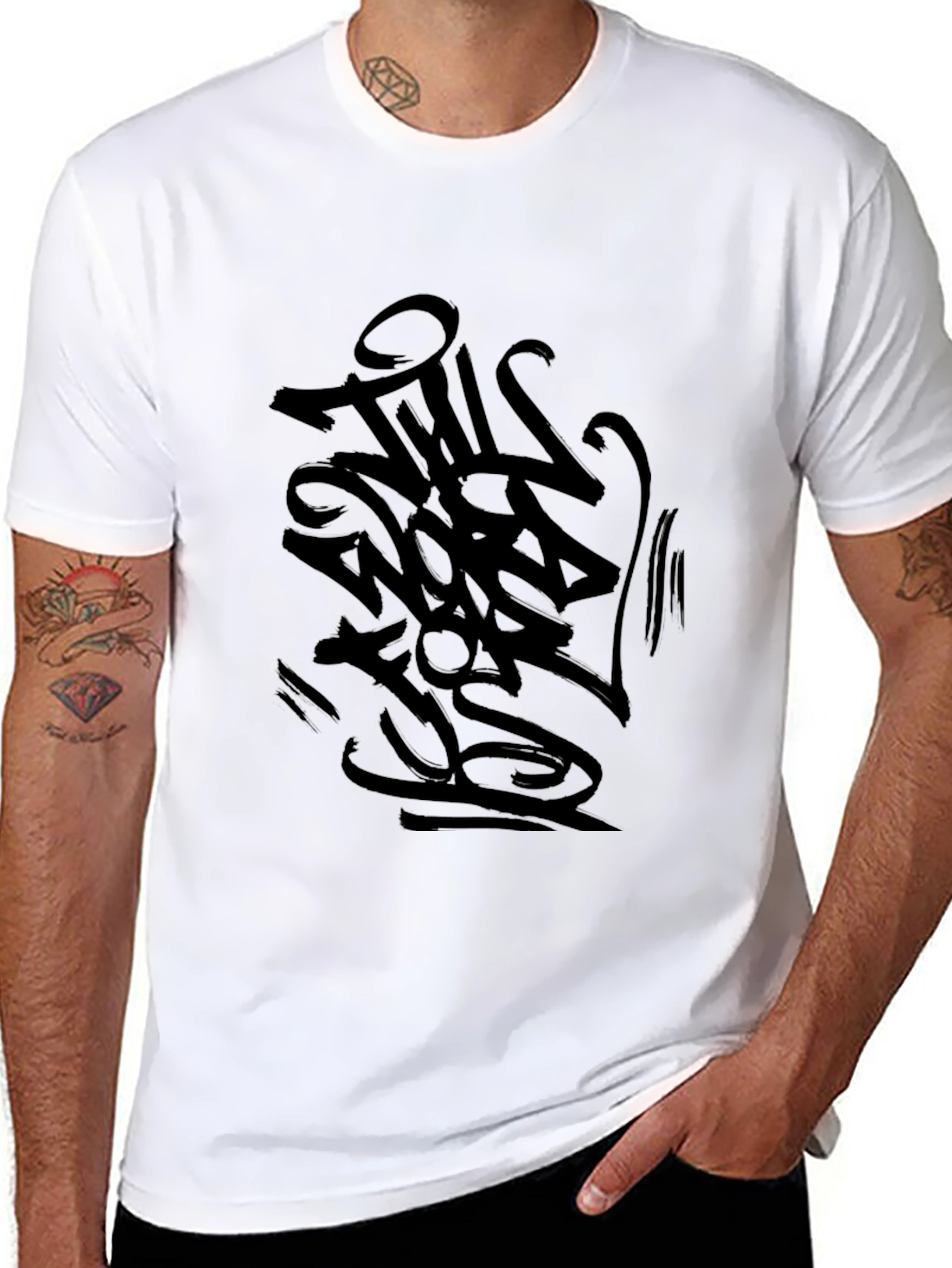 Black Men's Black Graphic Print T-Shirt - Urban Style view 8