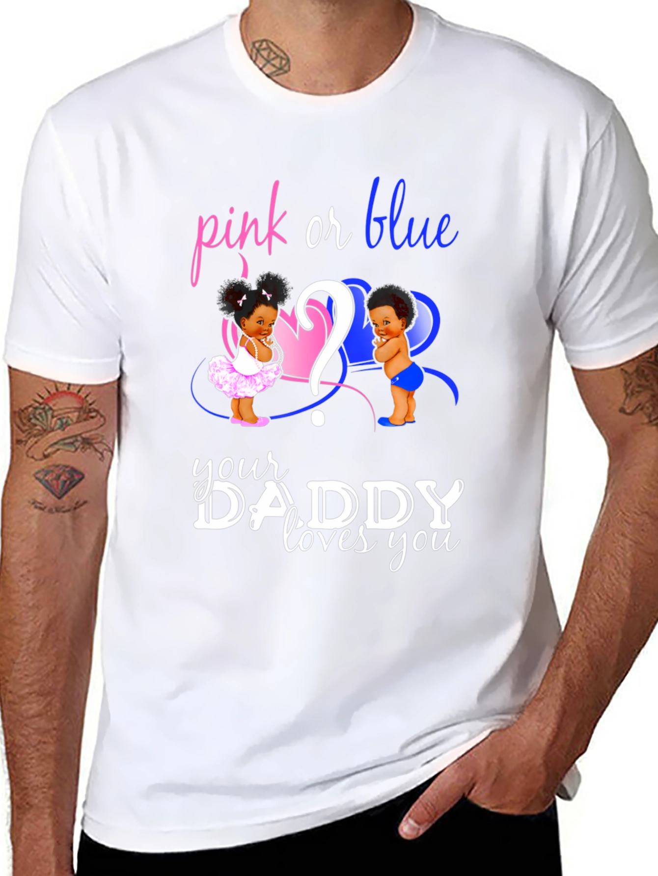 Black Pink or Blue Gender Reveal Daddy T-Shirt view 8