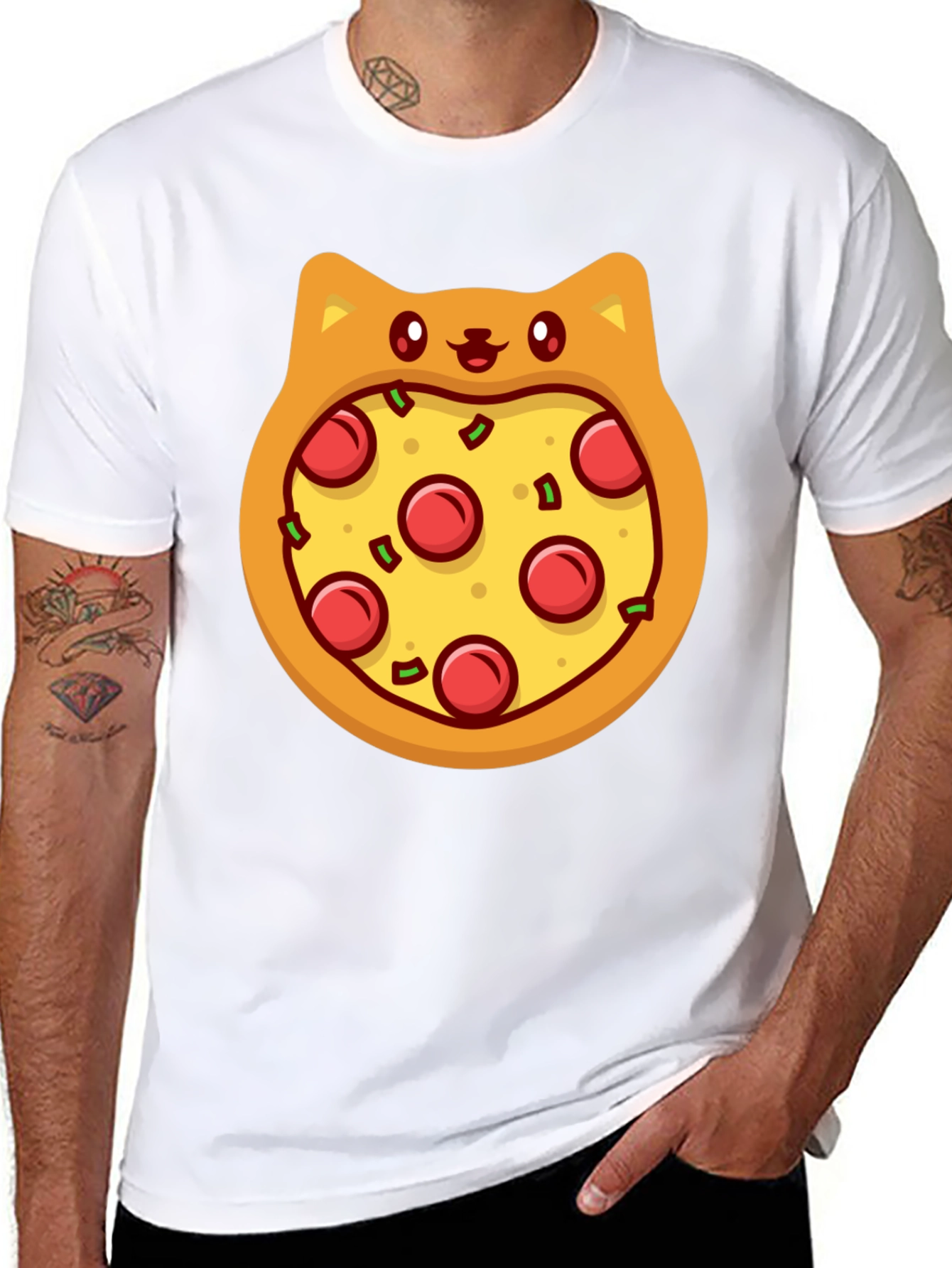 Black Pizza Cat T-Shirt - Novelty Graphic Tee view 8