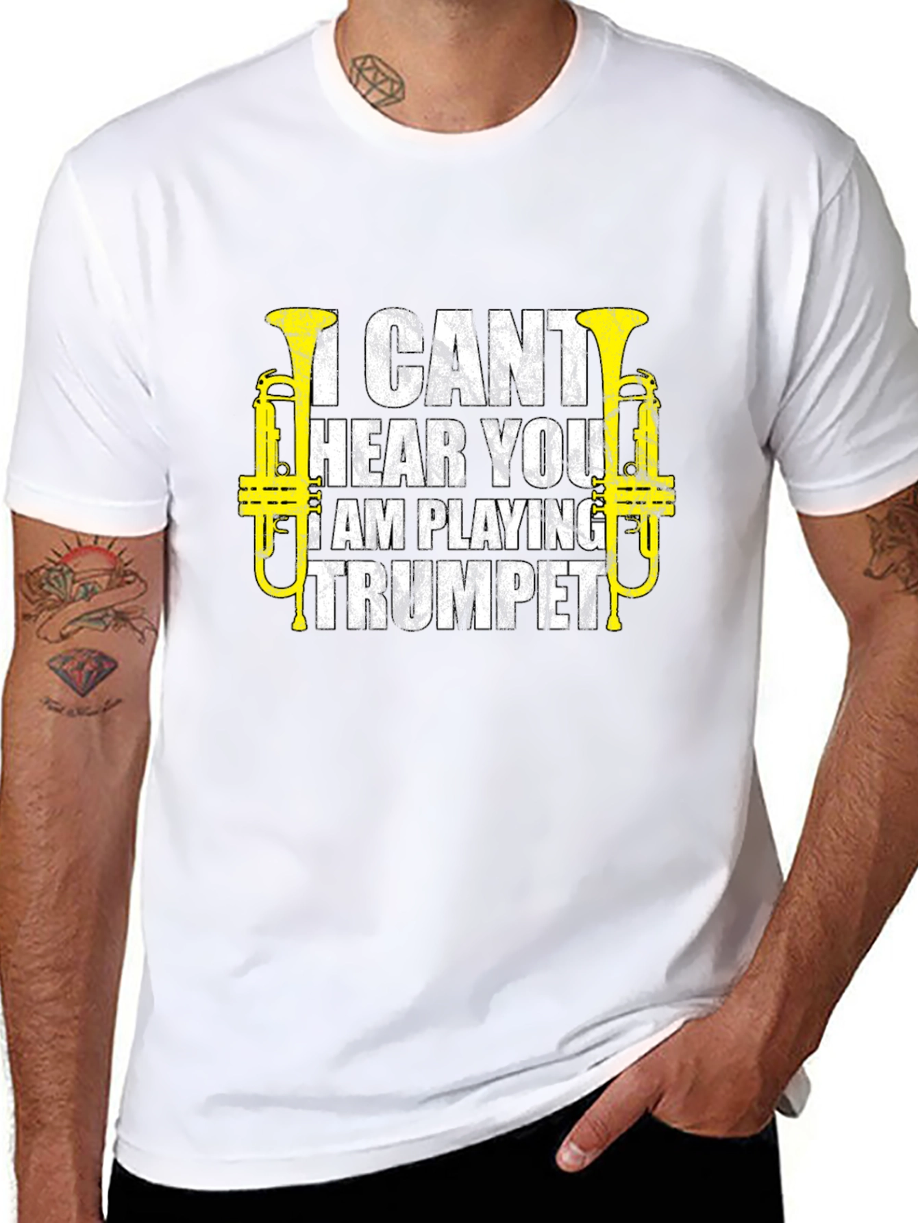 Black I Can't Hear You Trumpet Player T-Shirt view 8