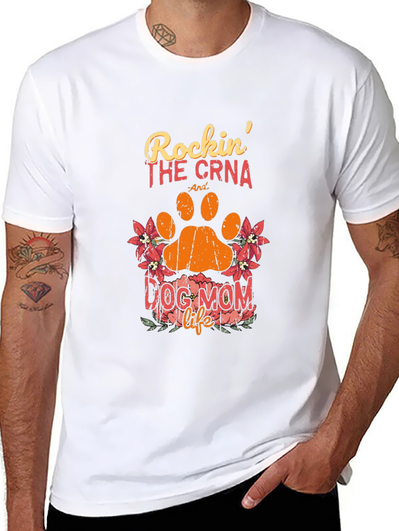 Black Rockin' The CRNA Dog Mom Life Black T-Shirt view 8