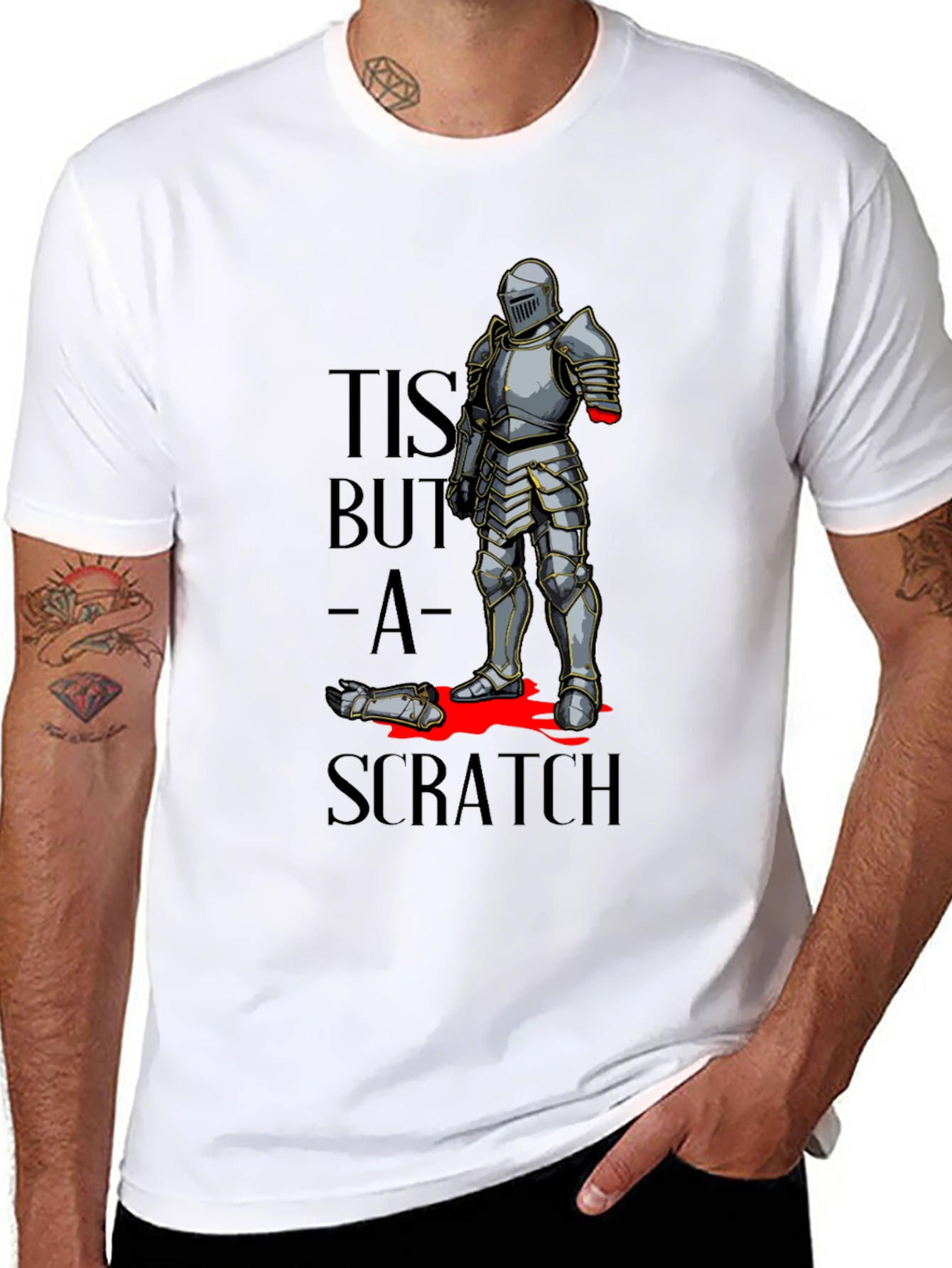 Black Tis But a Scratch T-Shirt - Funny Knight Humor Tee view 8