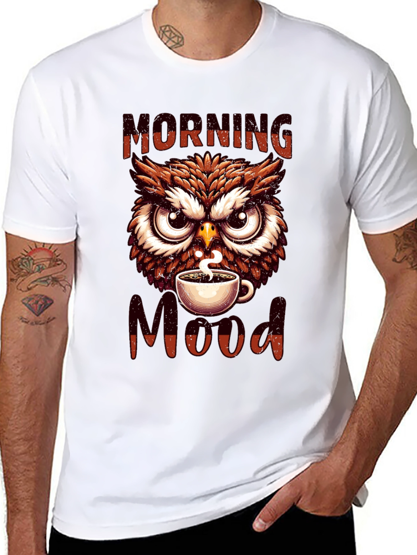 Black Morning Mood Owl T-Shirt - Coffee Lover Apparel view 8