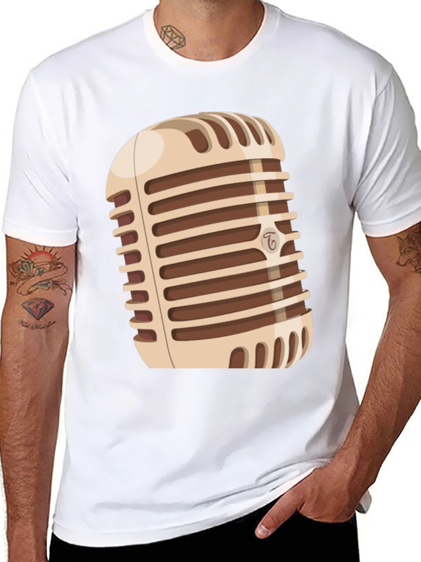 Black Vintage Microphone Graphic T-Shirt view 8