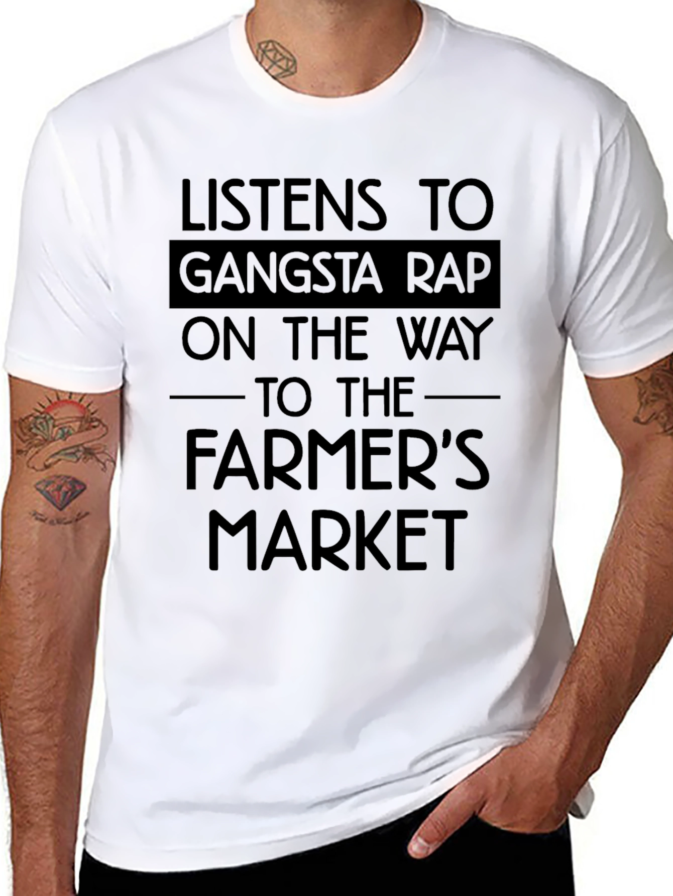 Black Gangsta Rap Farmer's Market Black T-Shirt view 8