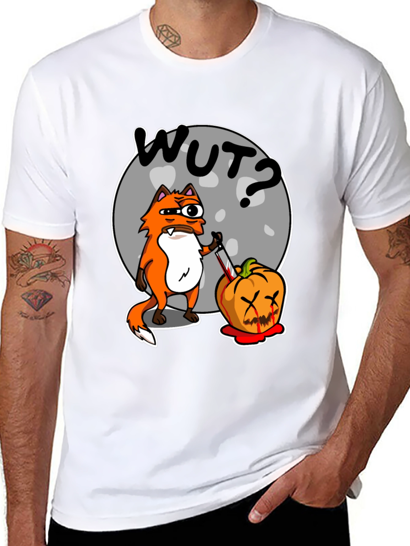 Black WUT Fox Pumpkin Graphic T-Shirt view 8