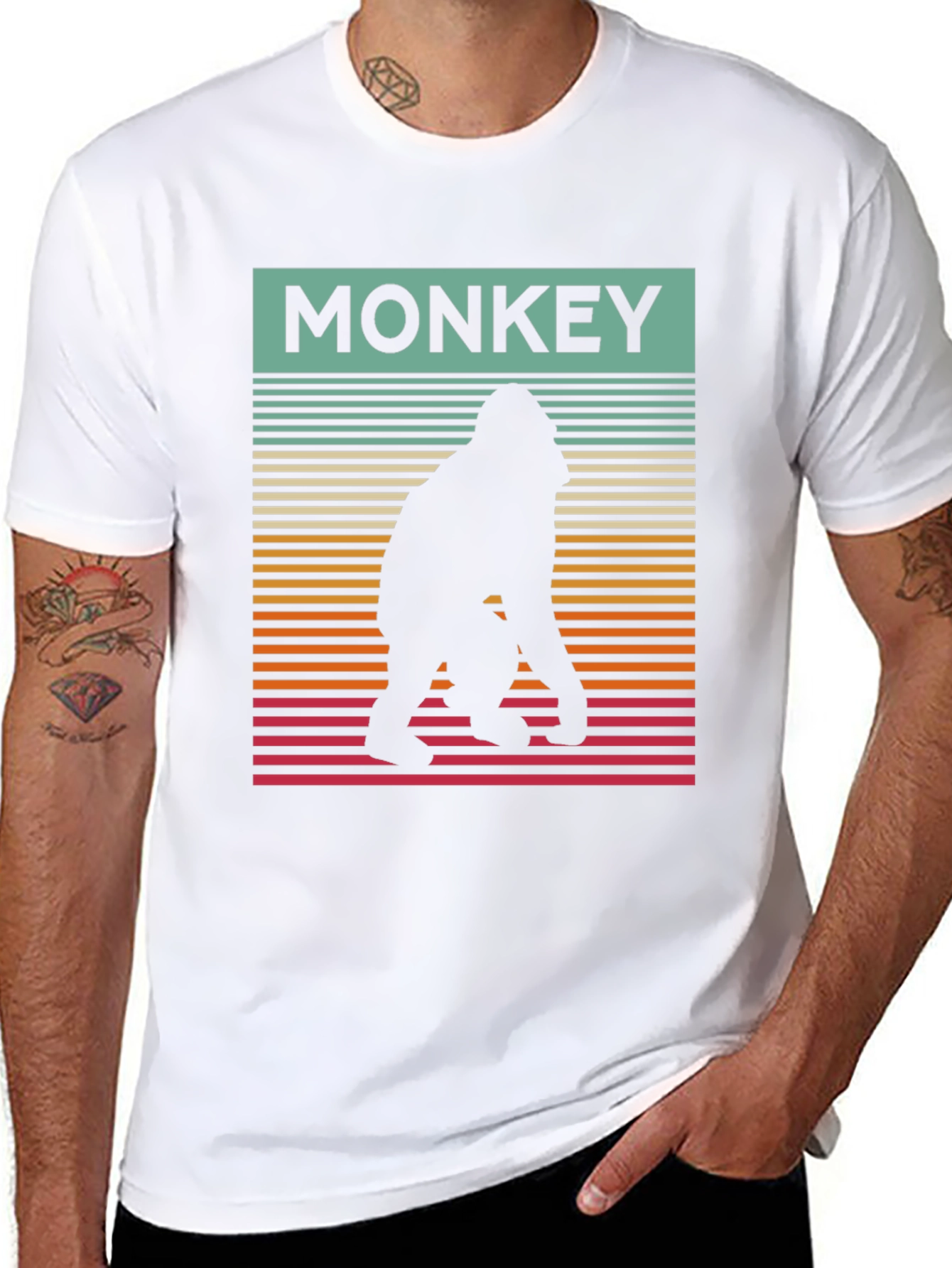 Black Retro Monkey Silhouette Graphic Tee - Cool Casual Wear view 8