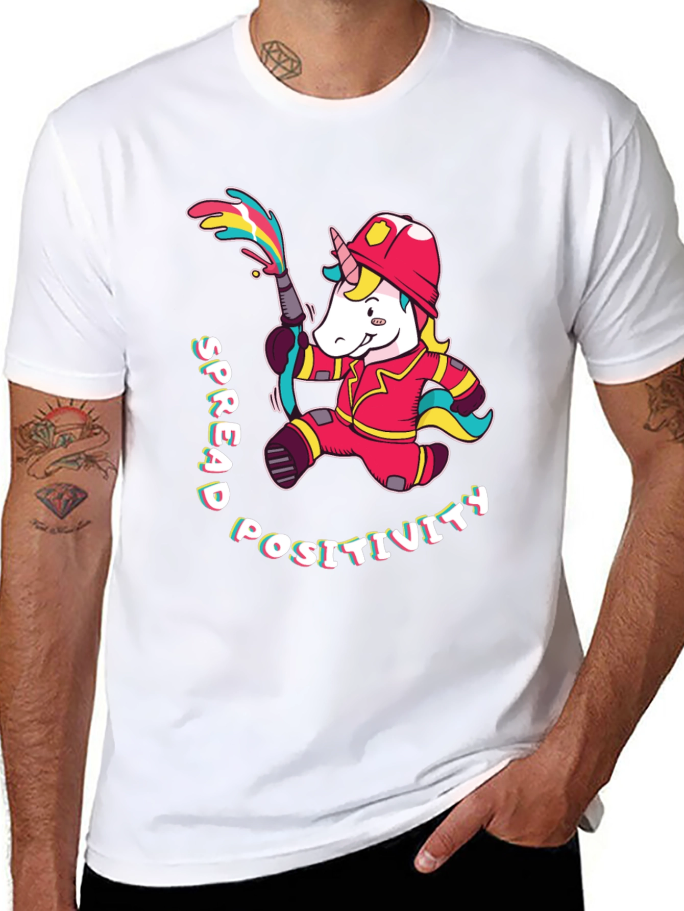 Black Unicorn Firefighter T-Shirt - Spread Positivity view 8