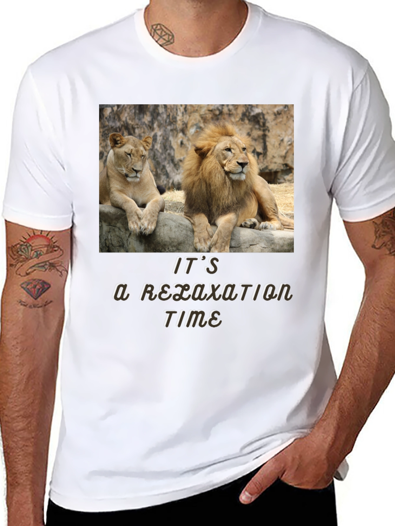 Black Relaxation Time Lion Couple Graphic T-Shirt view 8