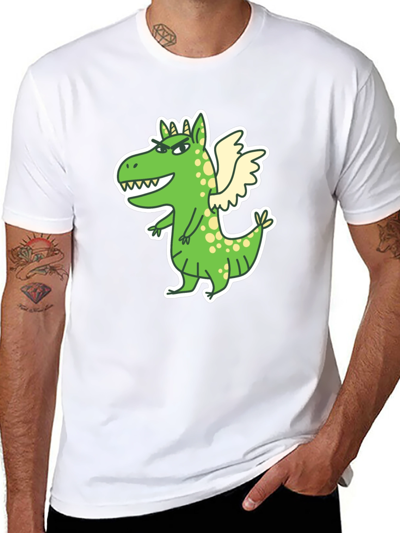 Black Dragon Cartoon Print Black T-Shirt view 8
