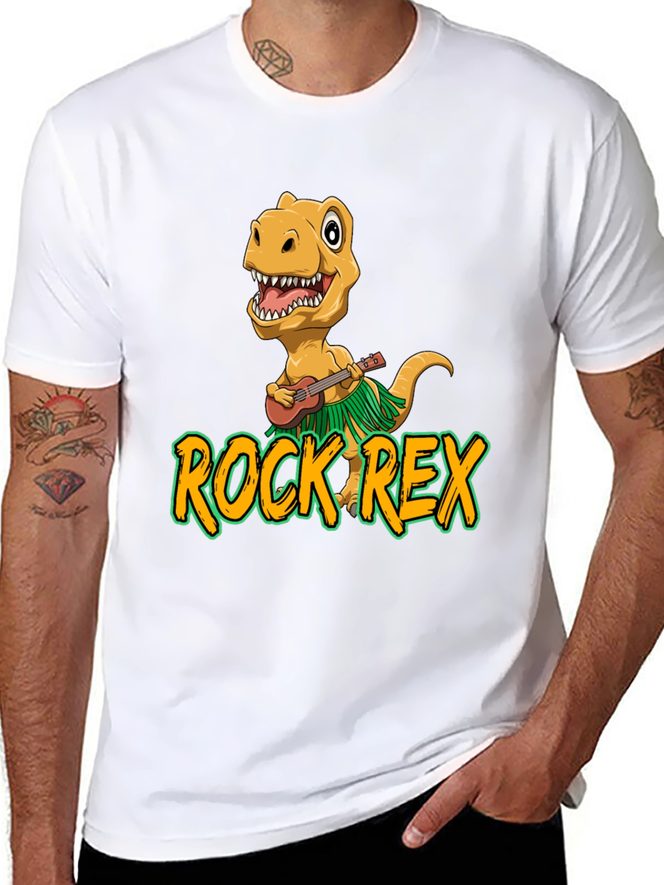 Black Rock Rex T-Shirt - Dinosaur Ukulele Design view 8