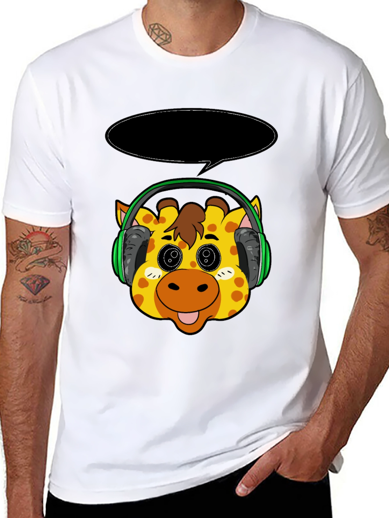 Black Giraffe Headphone T-Shirt - Cartoon Style view 8