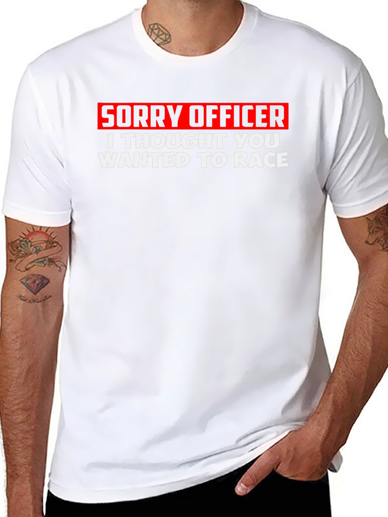 Black Sorry Officer T-Shirt - Funny Racing Tee view 8