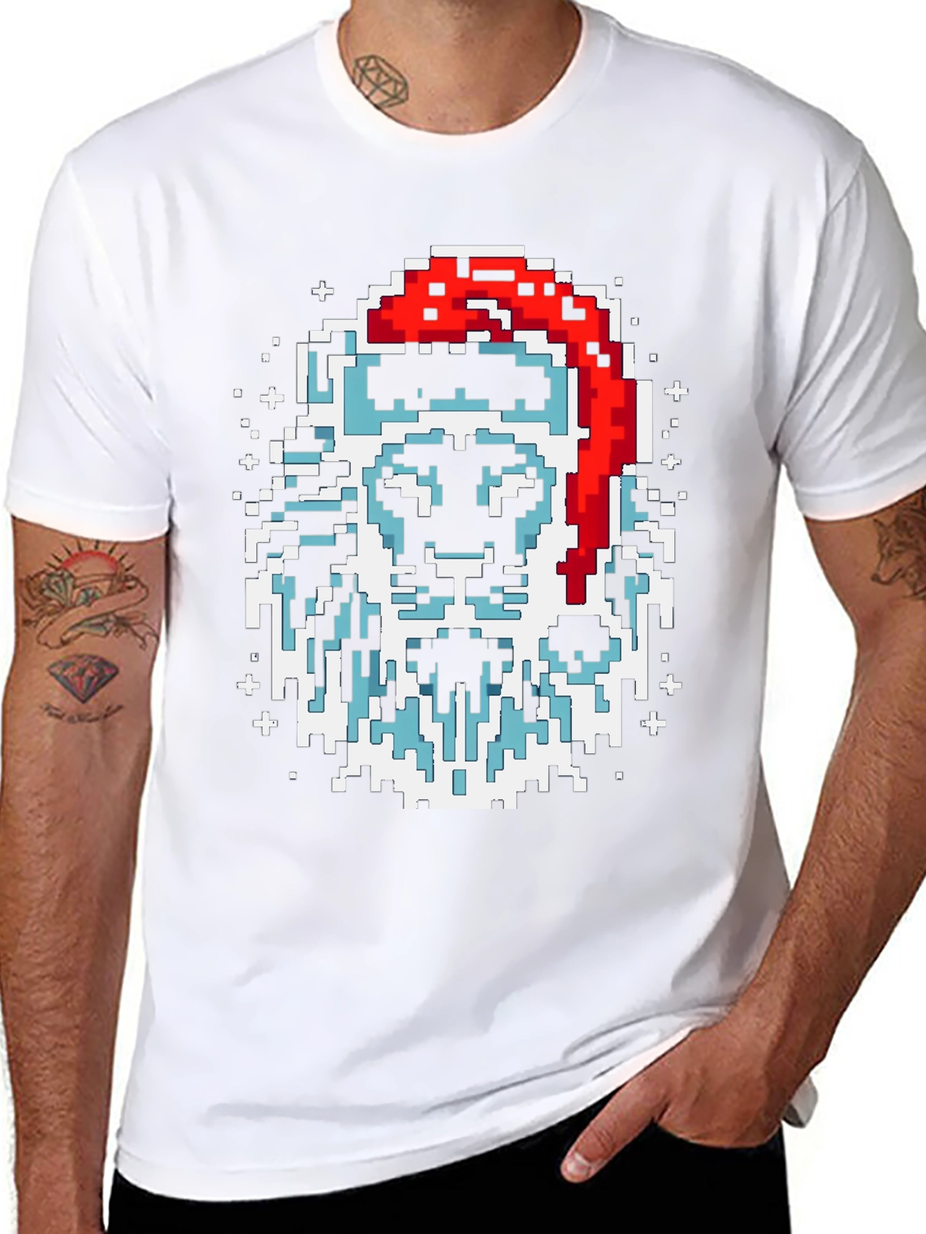 Black Pixel Santa Lion Graphic Tee - Black view 8