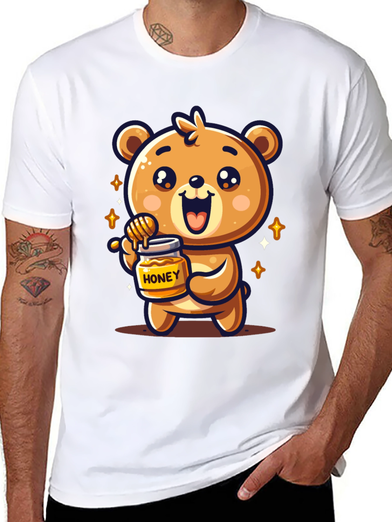 Black Cute Bear Honey Jar Graphic Tee view 8