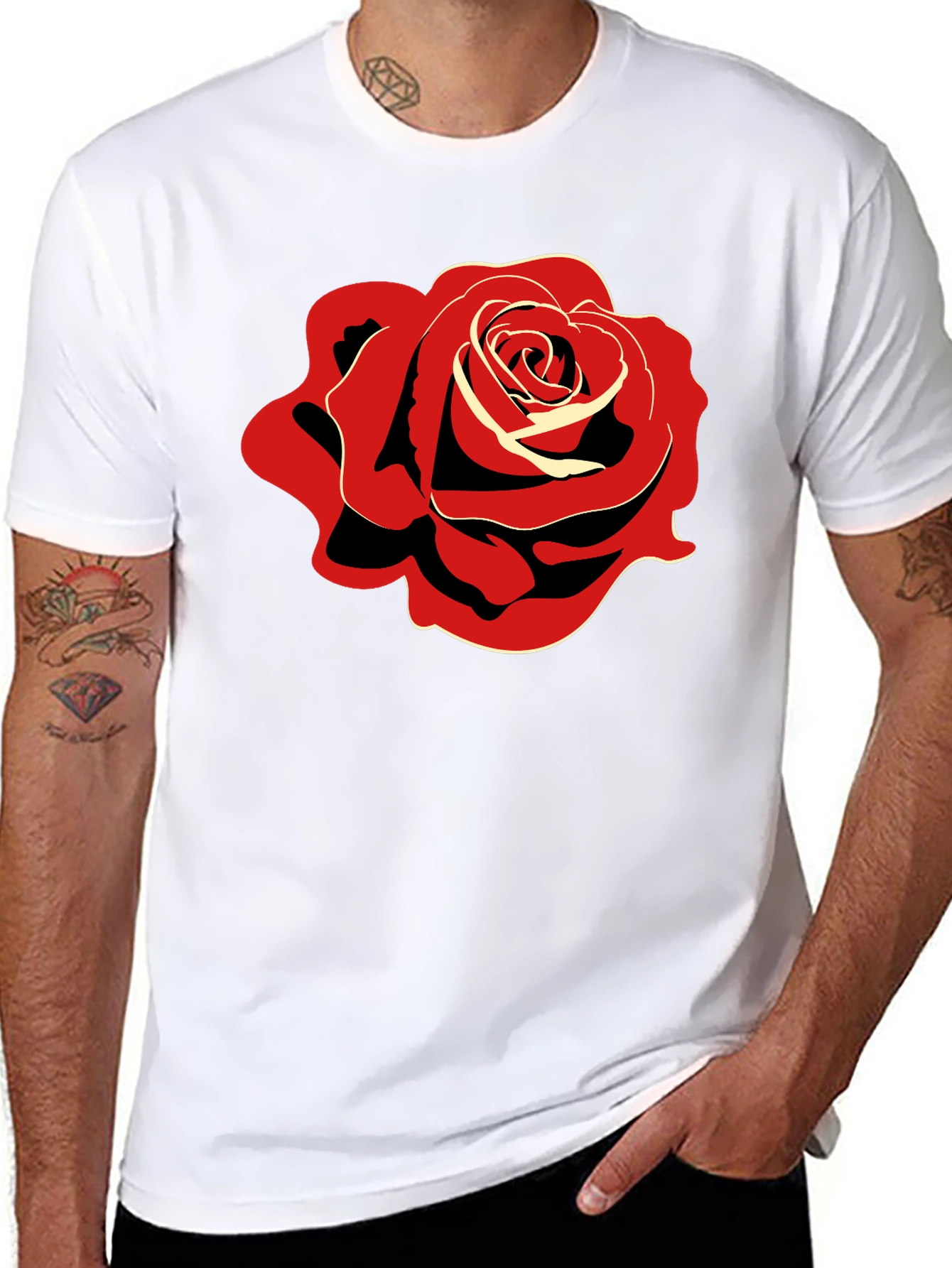Black Bold Rose Graphic Black T-Shirt view 8
