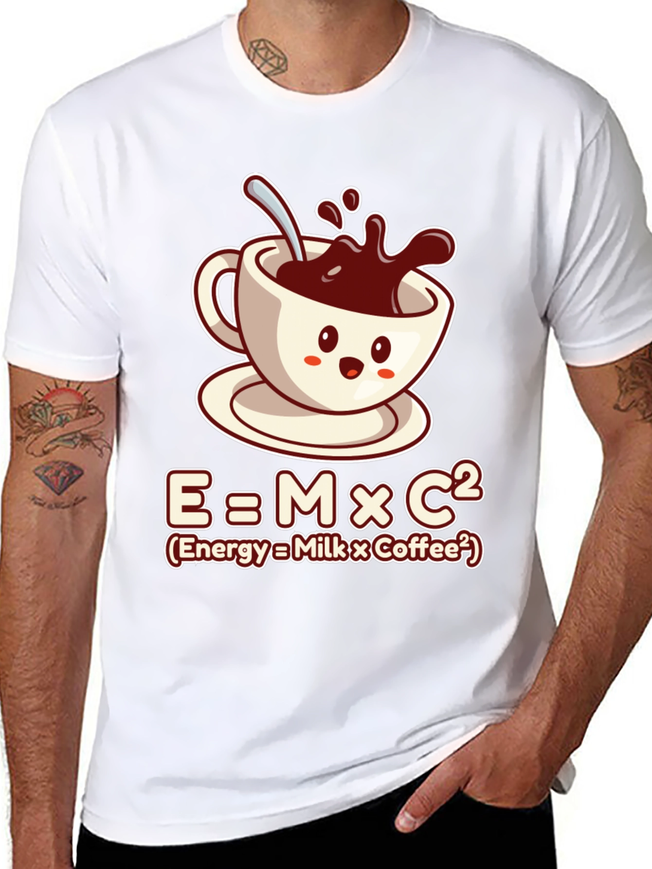 Black Funny Coffee Lover T-Shirt - Energy = Milk x Coffee view 8