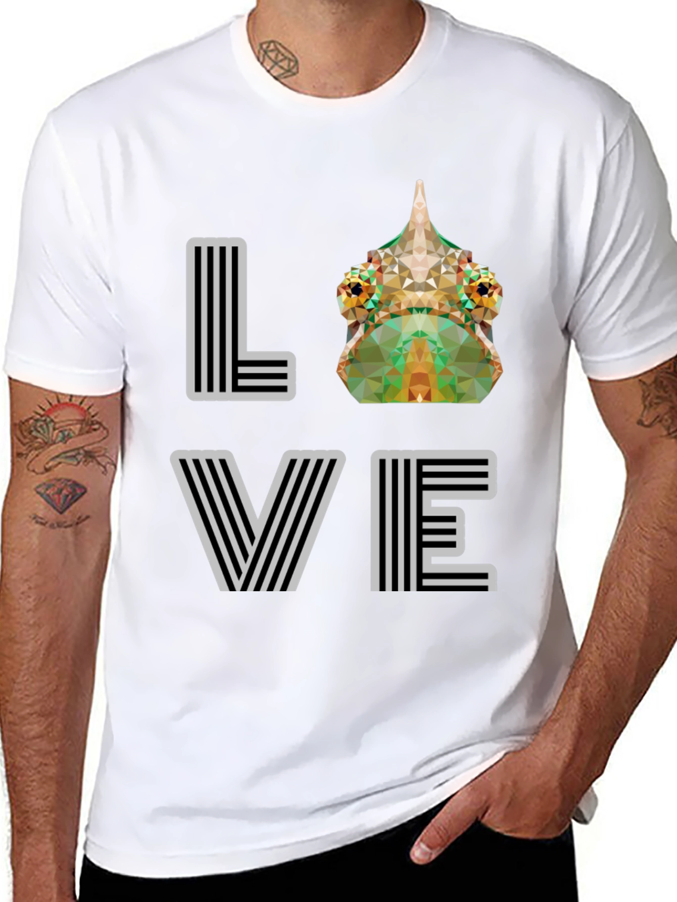 Black Geometric Chameleon 'LOVE' Graphic Tee - Modern Style view 8
