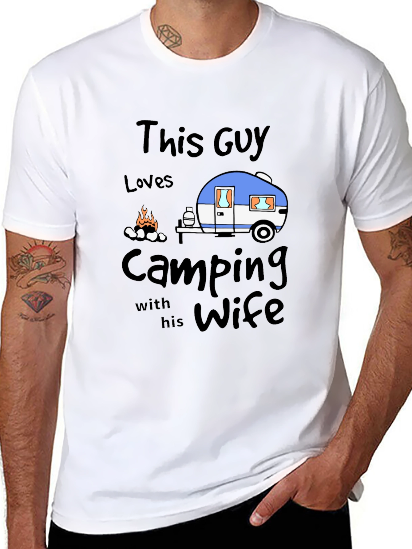 Black Camping with Wife Black T-Shirt view 8