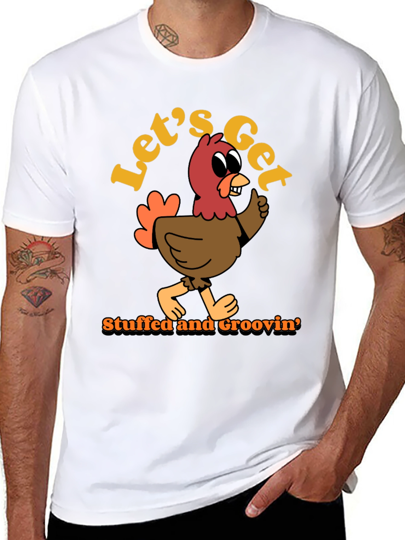 Black Let's Get Stuffed and Groovin' Turkey Tee view 8