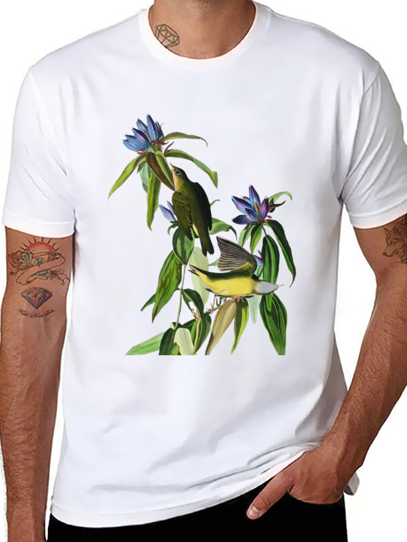 Black Vintage Botanical Bird Graphic Tee view 8