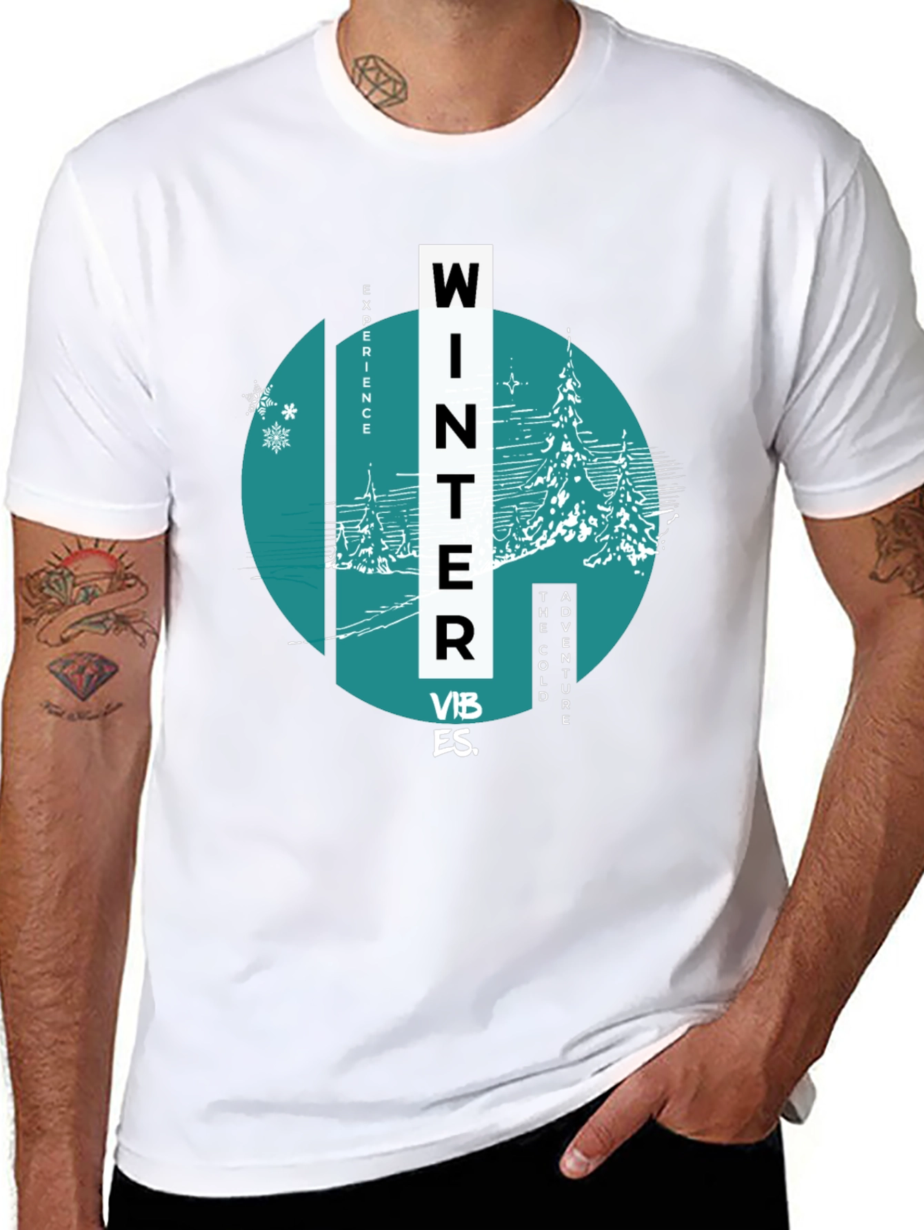 Black Winter Vibes Graphic Tee - Black Cotton Blend view 8