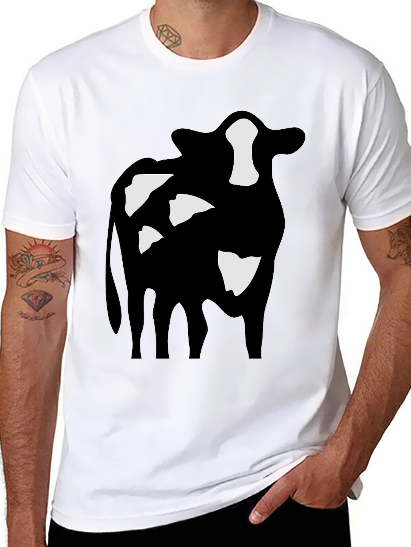 Black Cow Print Black T-Shirt view 8