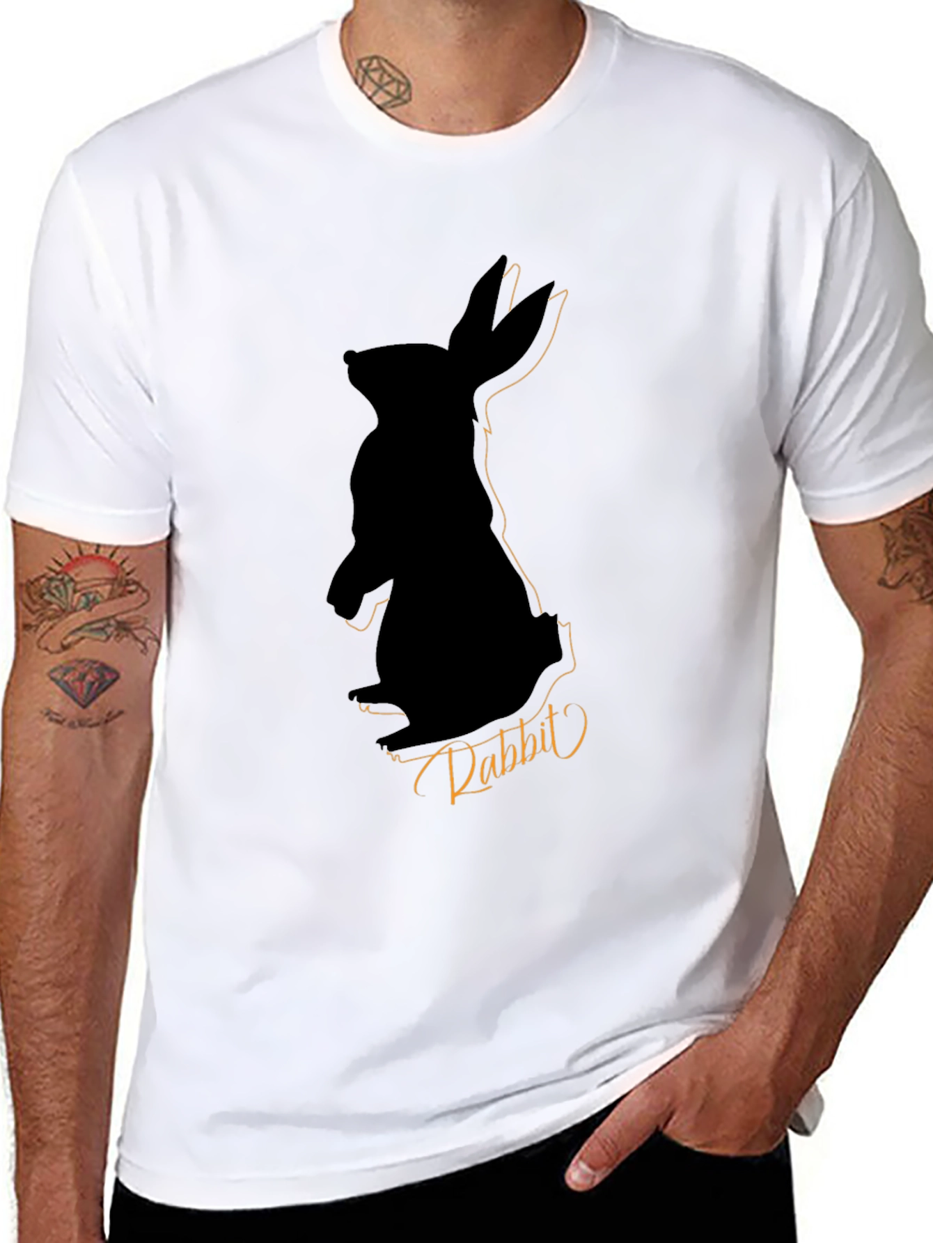 Black Men's Black Rabbit Silhouette Graphic Tee view 8