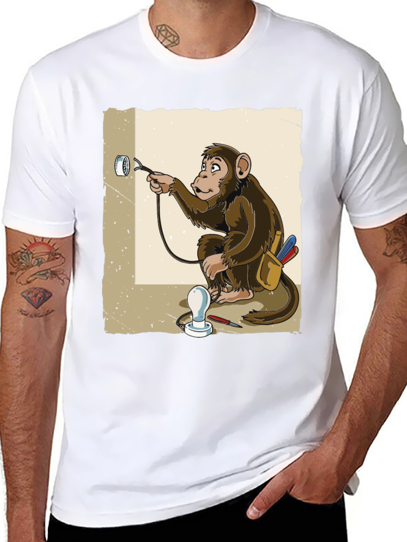 Black Electrician Monkey Graphic T-Shirt view 8
