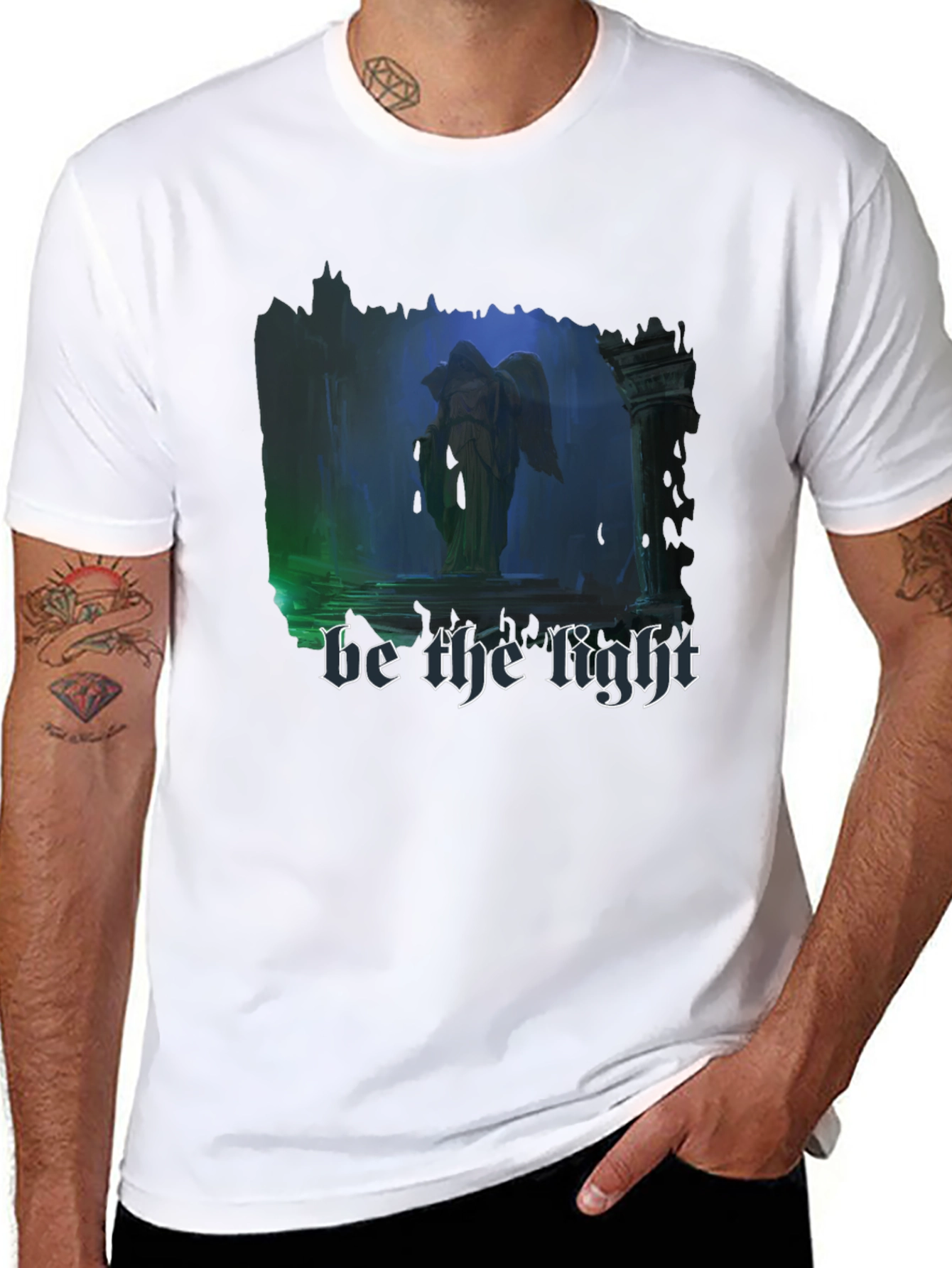 Black Be The Light T-Shirt - Gothic Angel Design view 8
