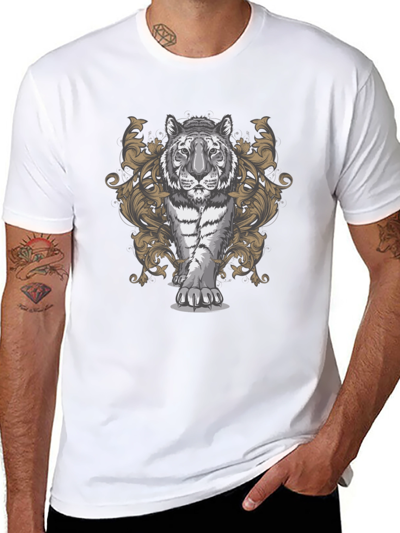 Black Tiger Graphic Print Men's Black T-Shirt view 8