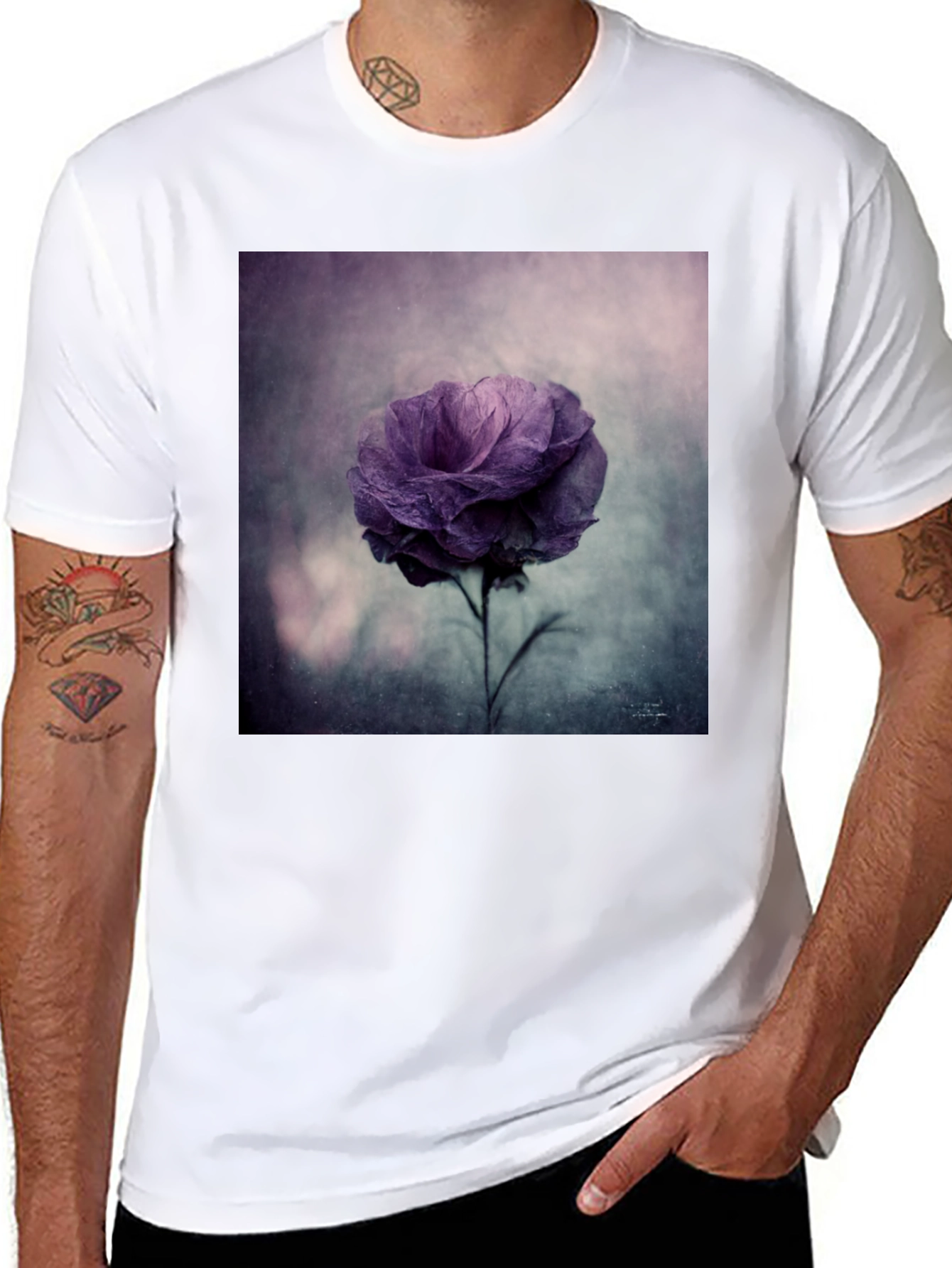 Black Floral Graphic Tee - Black Cotton Comfort view 8