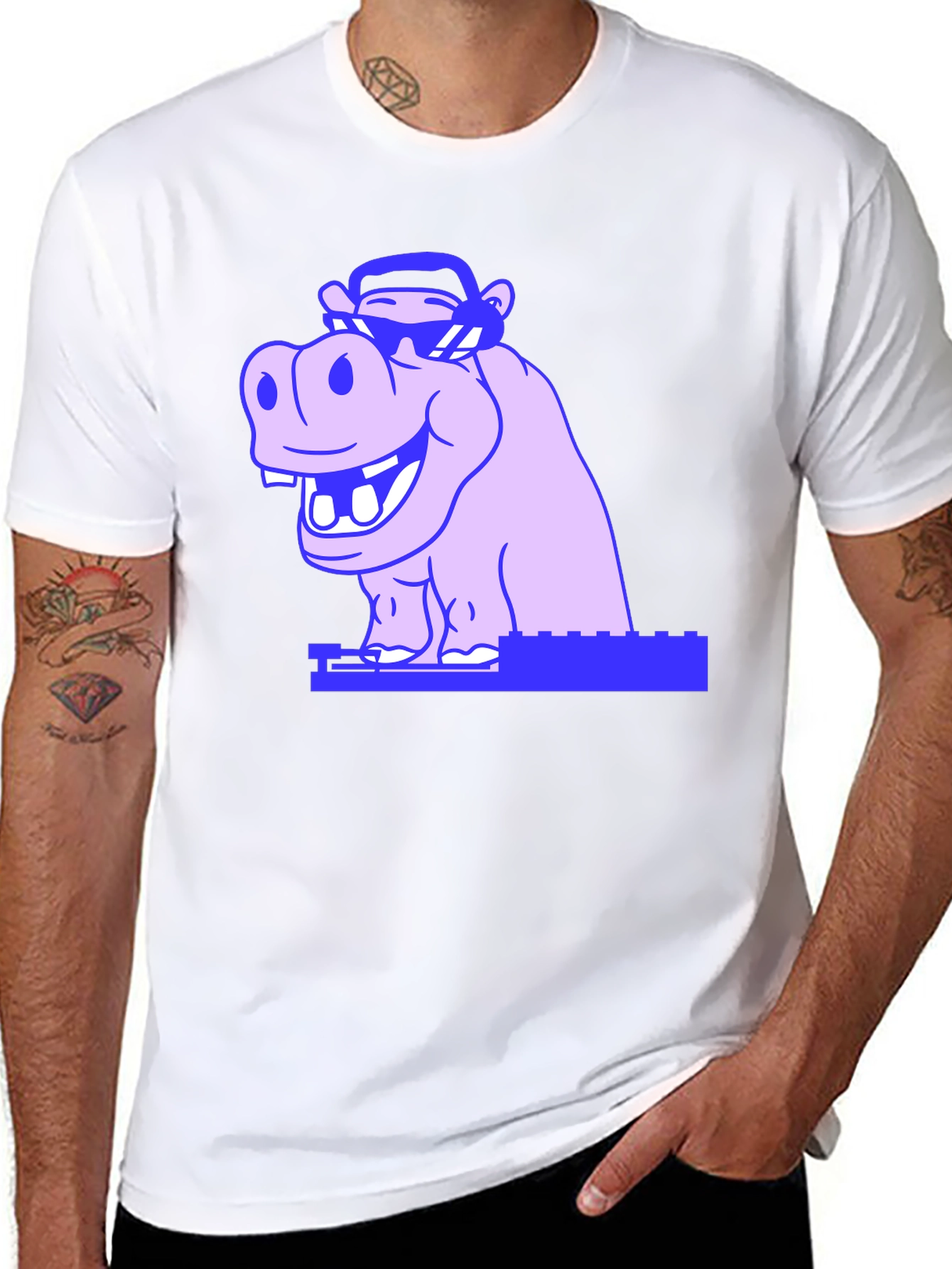 Black Cool Hippo Graphic Tee - Unisex Black T-Shirt view 8