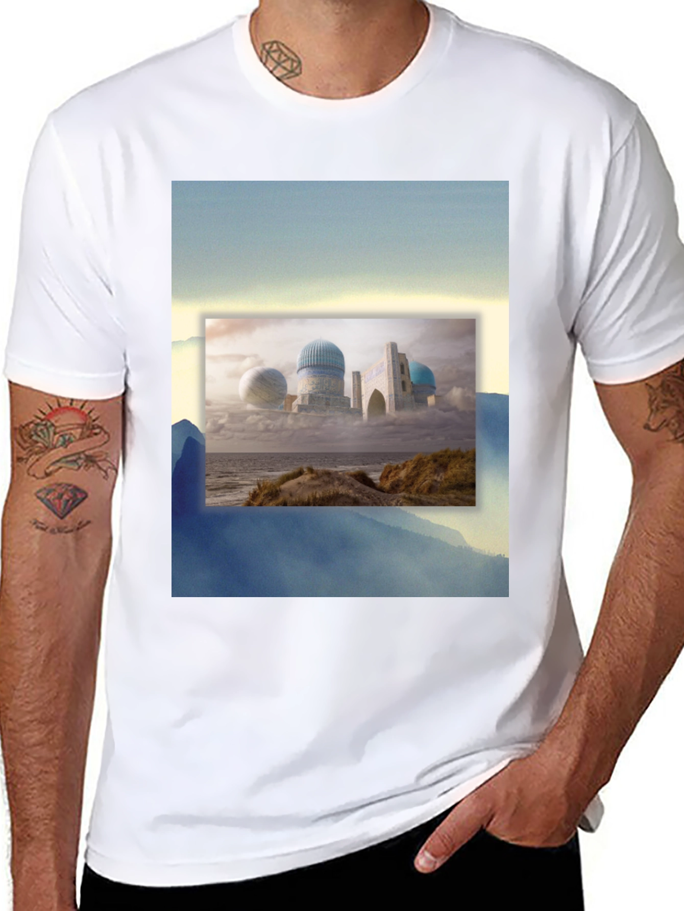 Black Dreamscape Tee: Unique Graphic Print, Soft Cotton Blend view 8