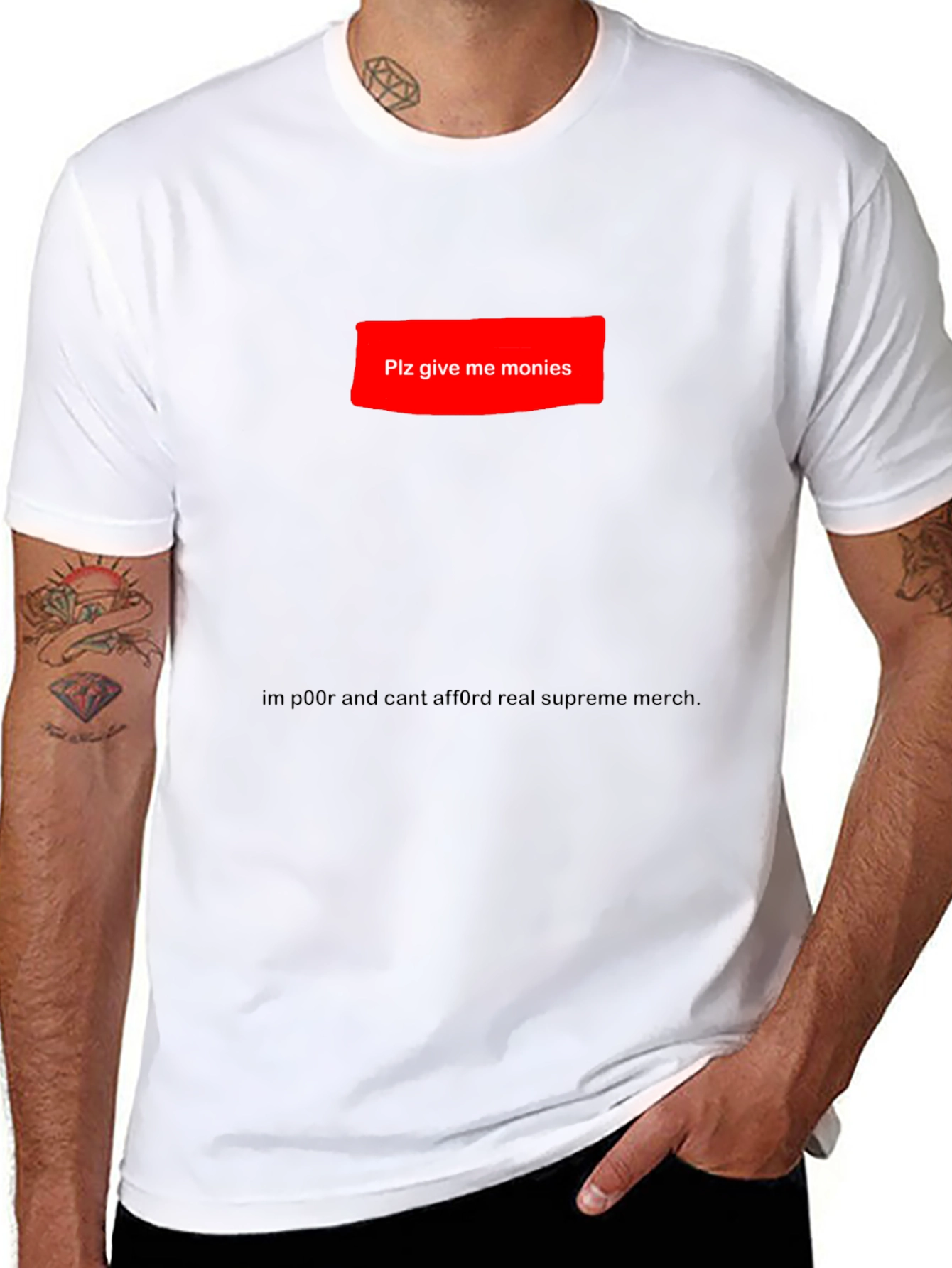 Black Plz Give Me Monies Funny T-Shirt view 8